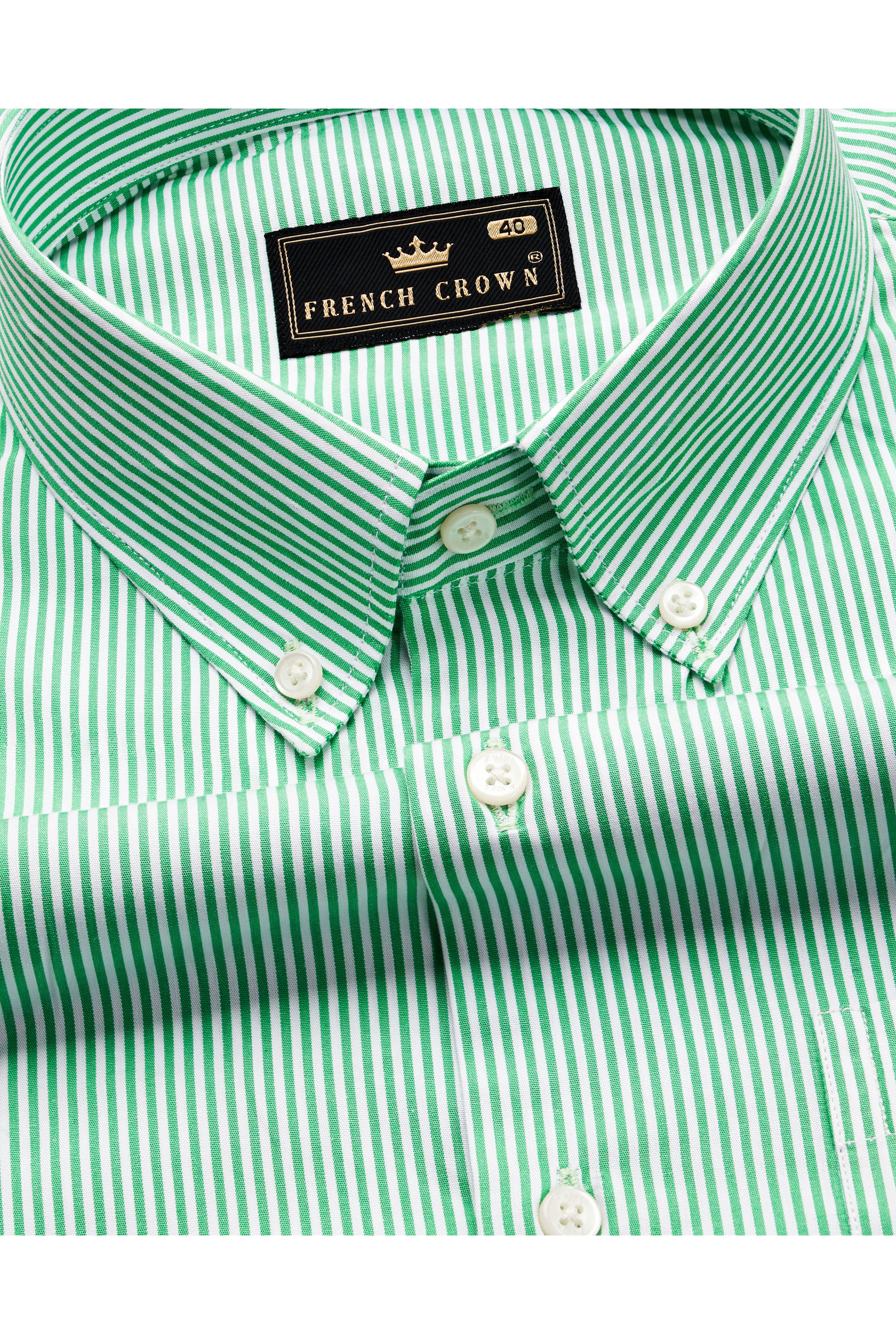 Downy Green Pinstriped Premium Cotton Button Down Shirt