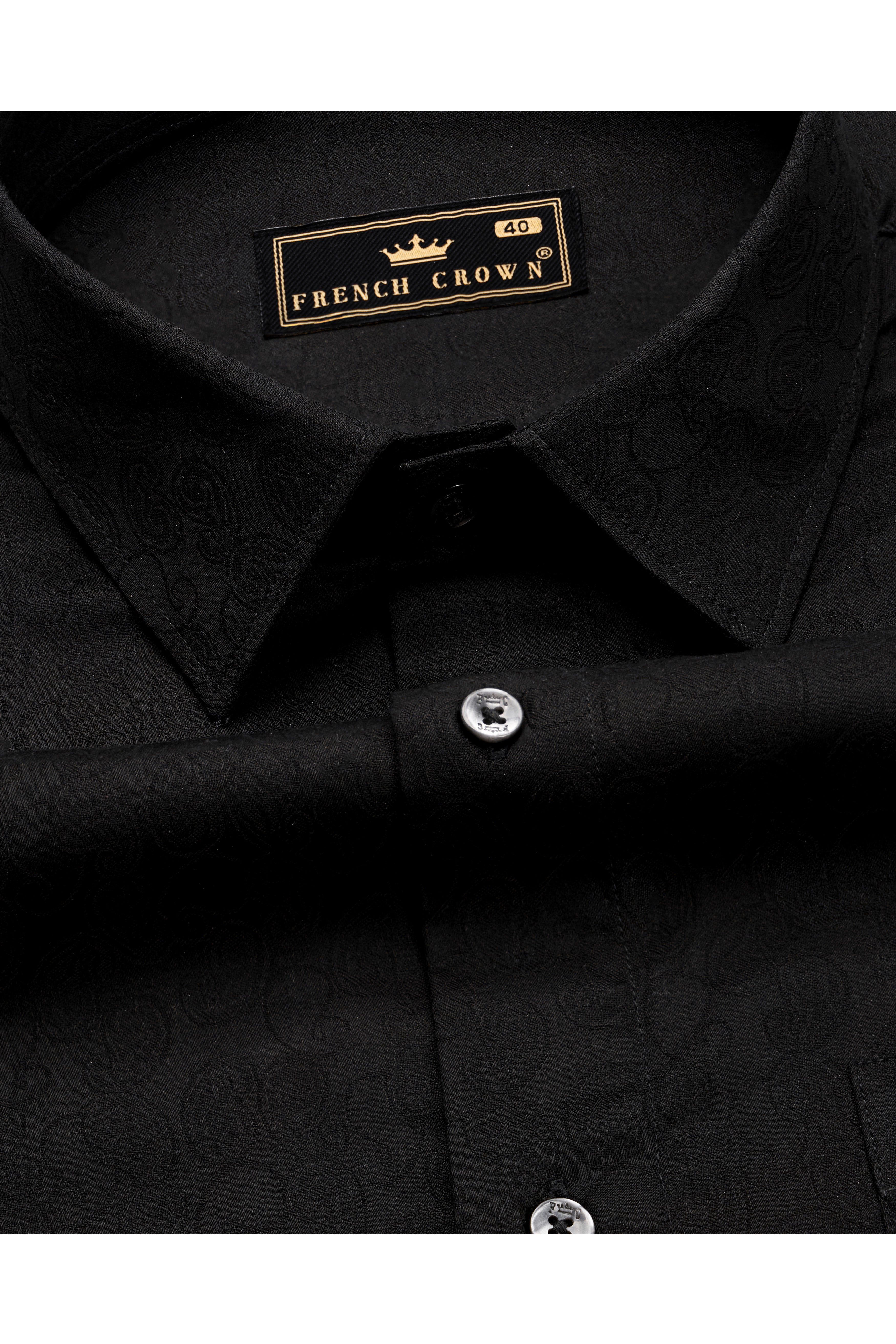 Jade Black Jacquard Textured Premium Giza Cotton Shirt