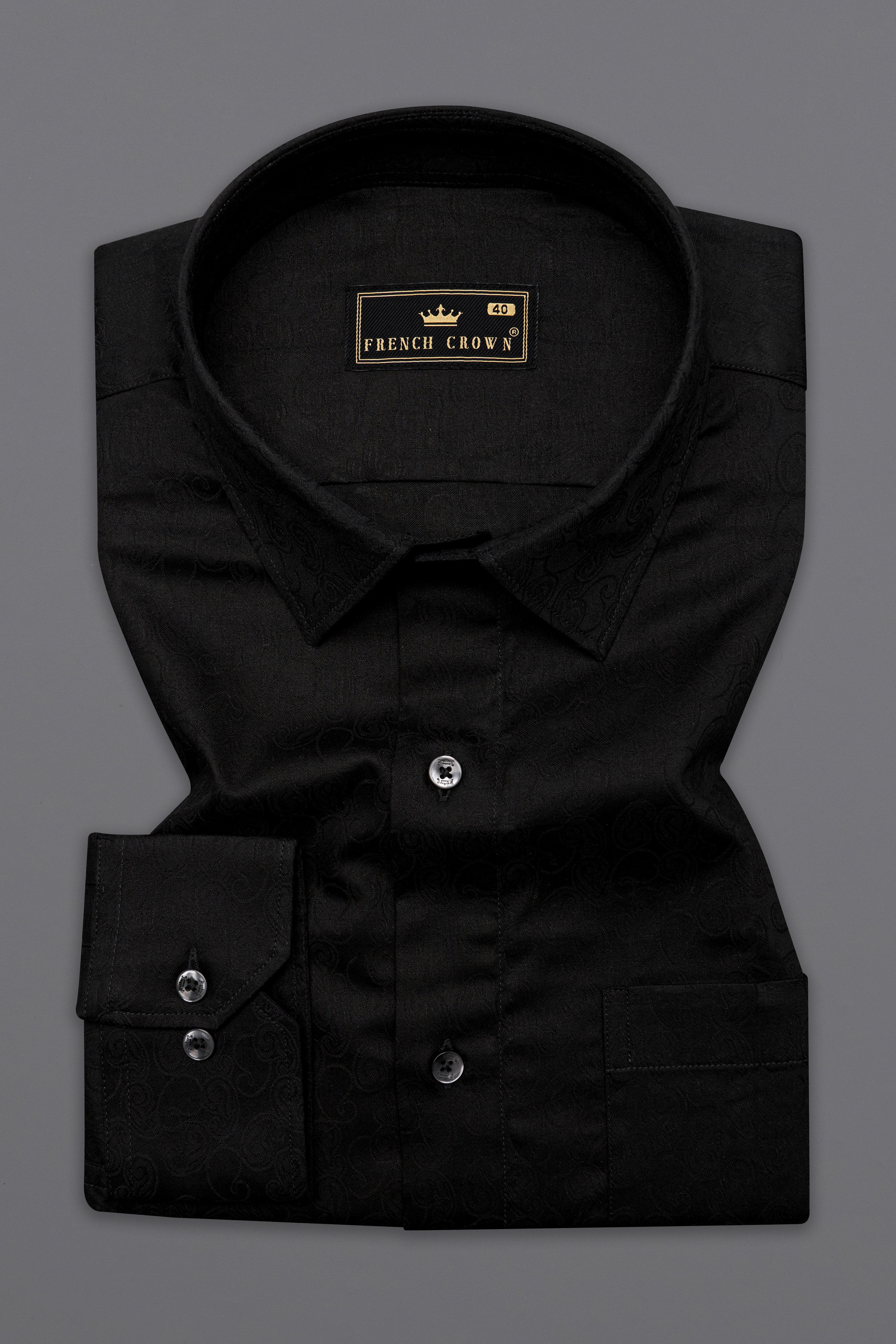 Jade Black Jacquard Textured Premium Giza Cotton Shirt