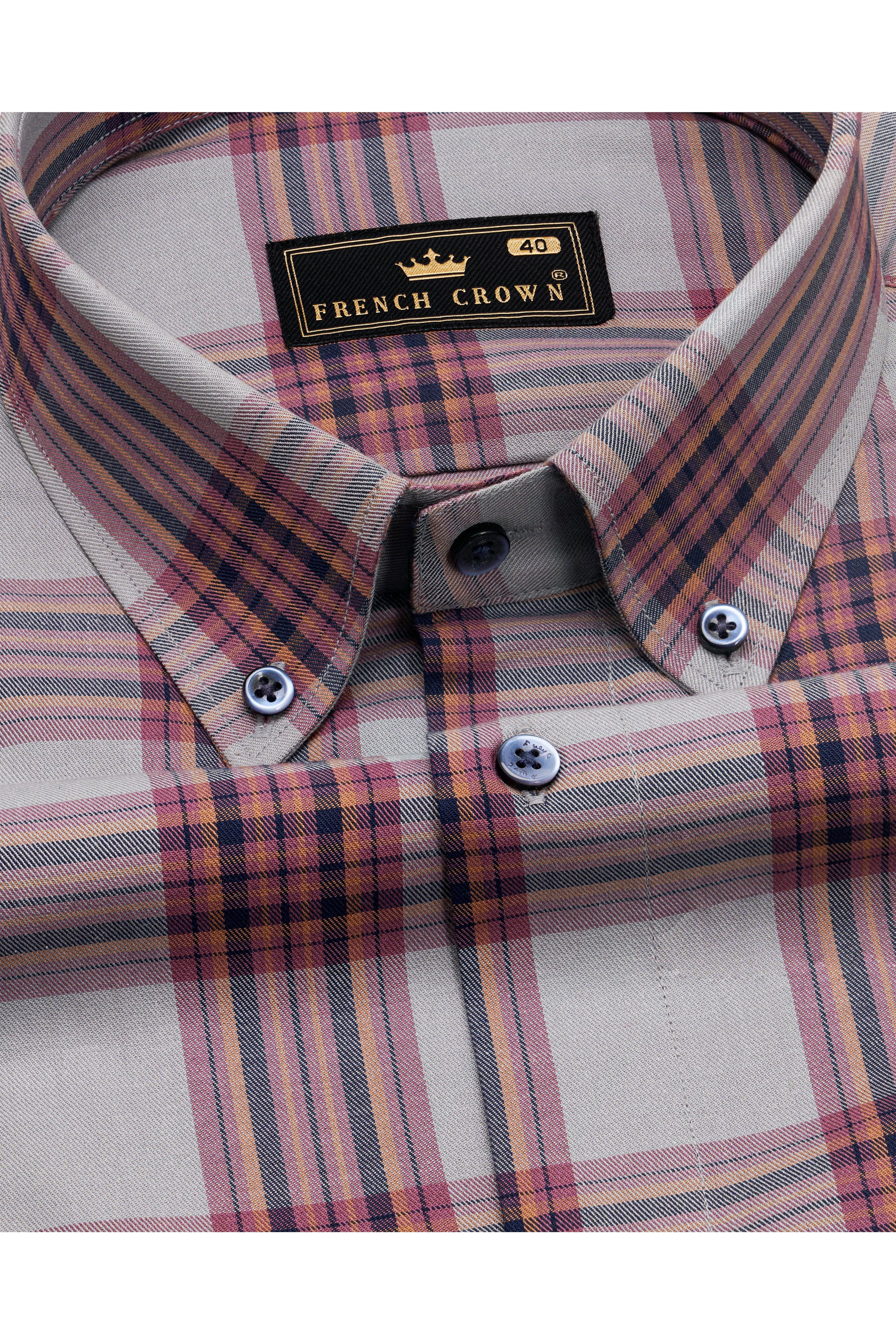 Lauguid Gray with Fuchsia Pink Twill Plaid Premium Cotton Shirt