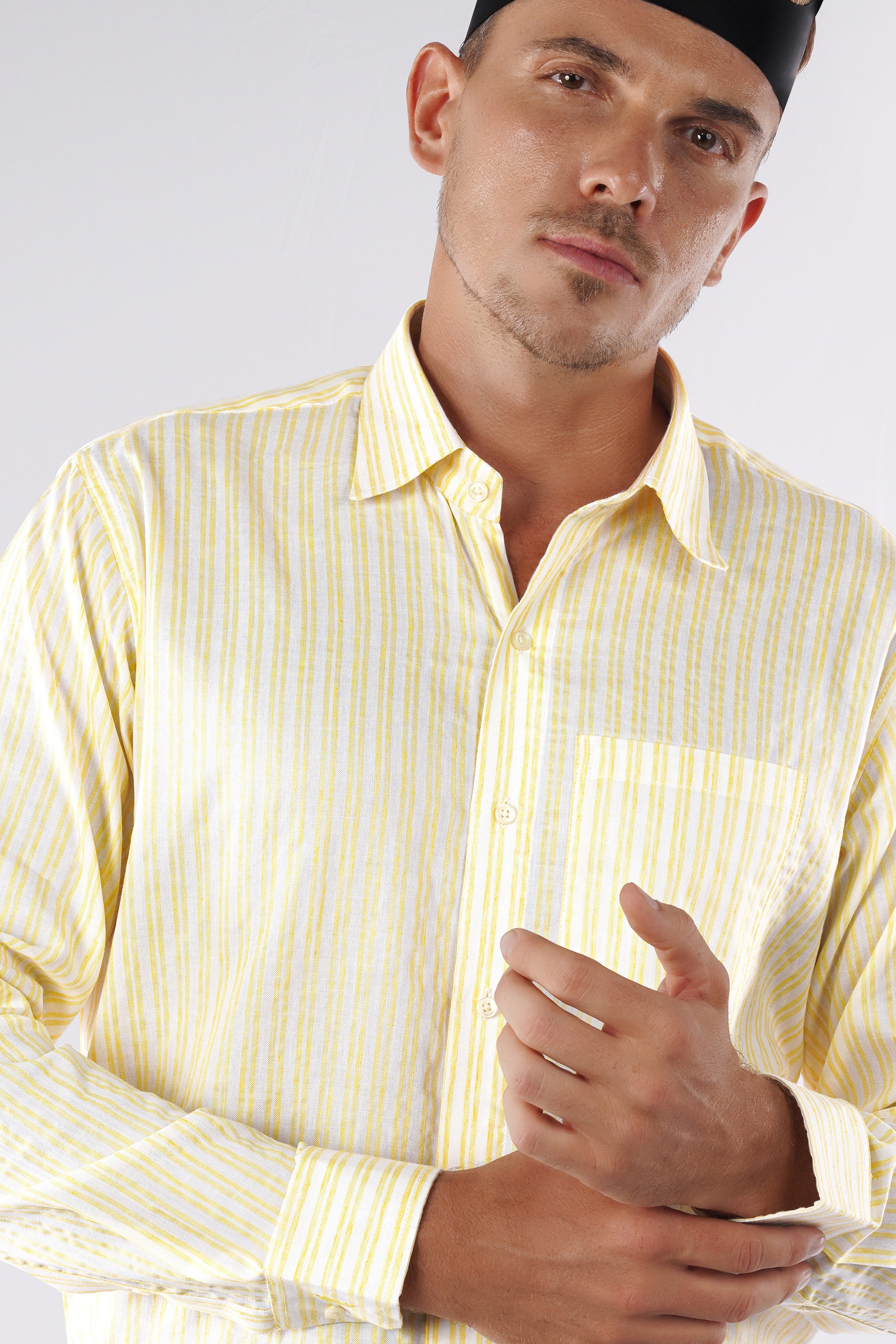 Mania Yellow and White Striped Royal Oxford Shirt