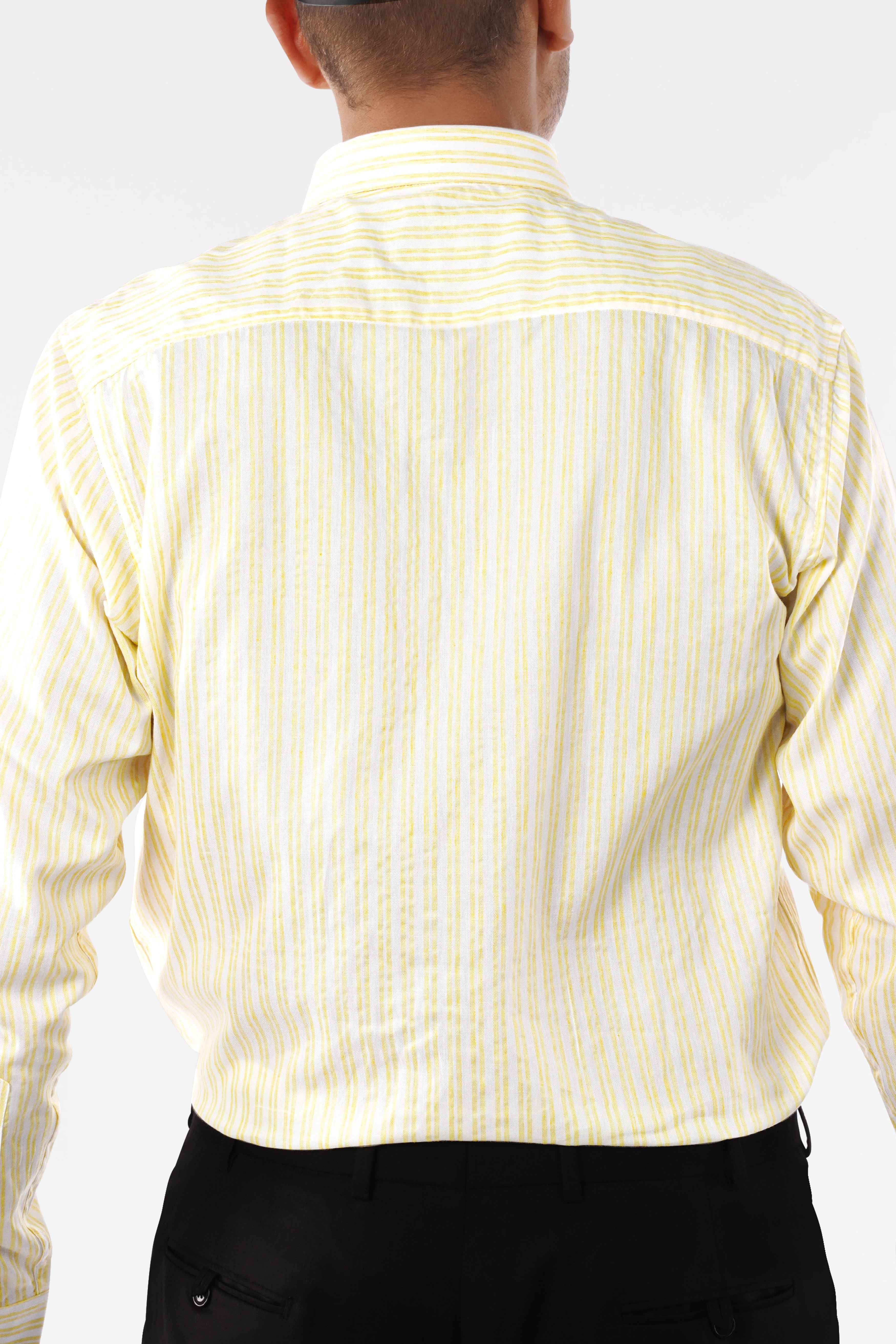 Mania Yellow and White Striped Royal Oxford Shirt