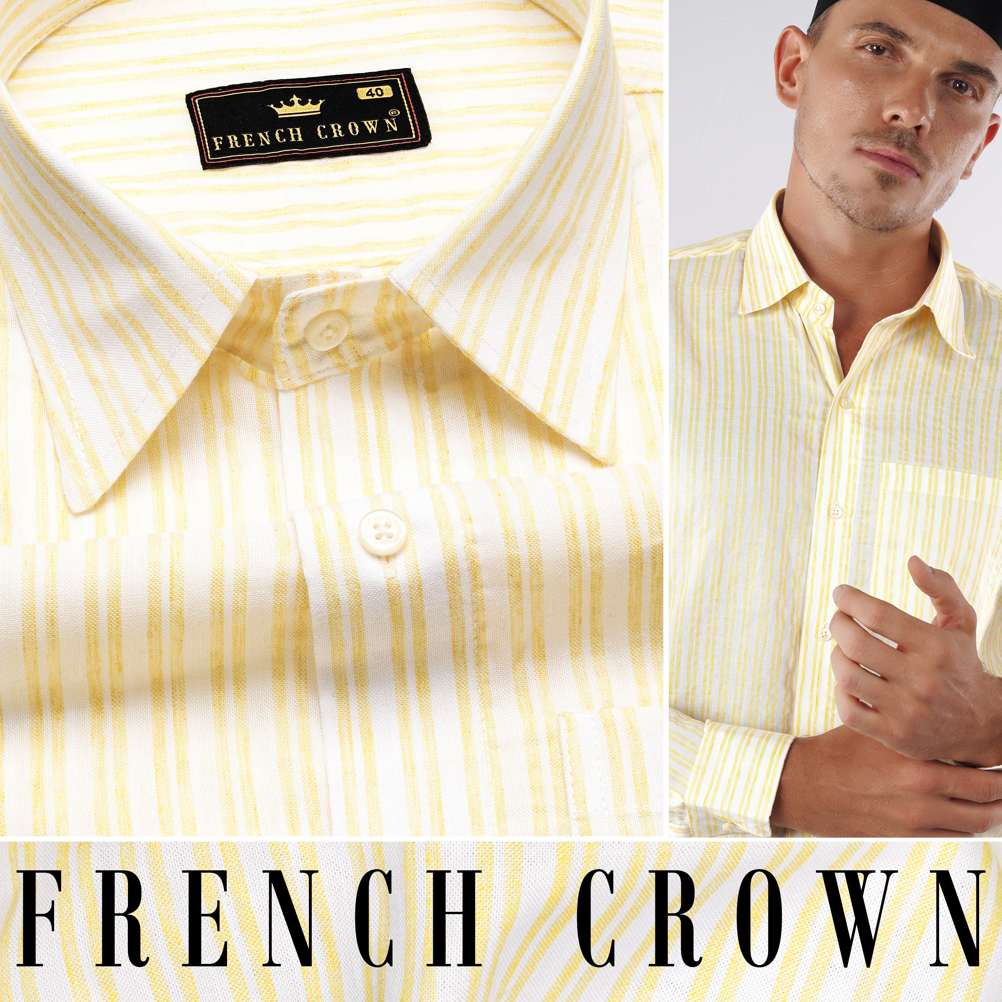 Mania Yellow and White Striped Royal Oxford Shirt