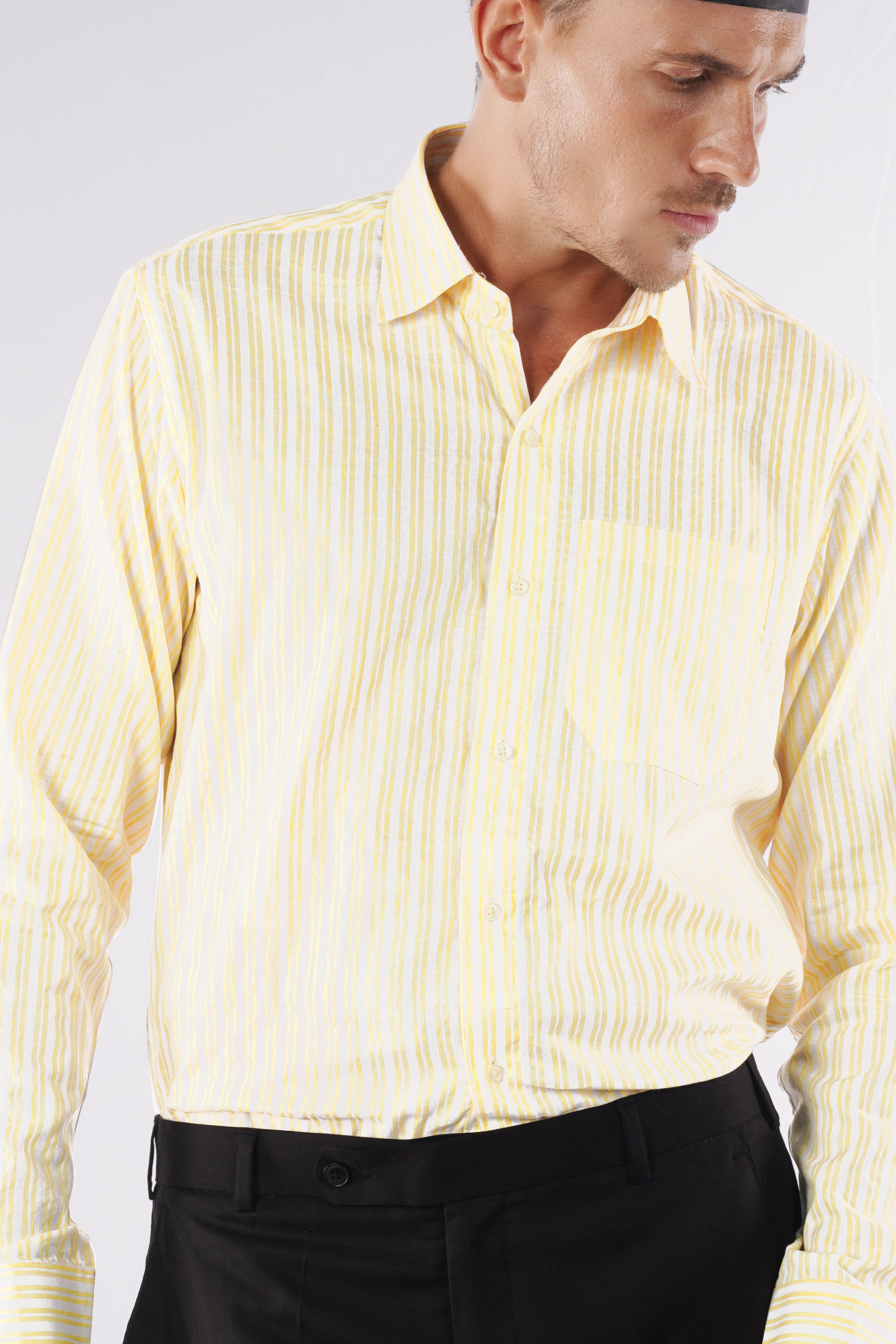 Mania Yellow and White Striped Royal Oxford Shirt