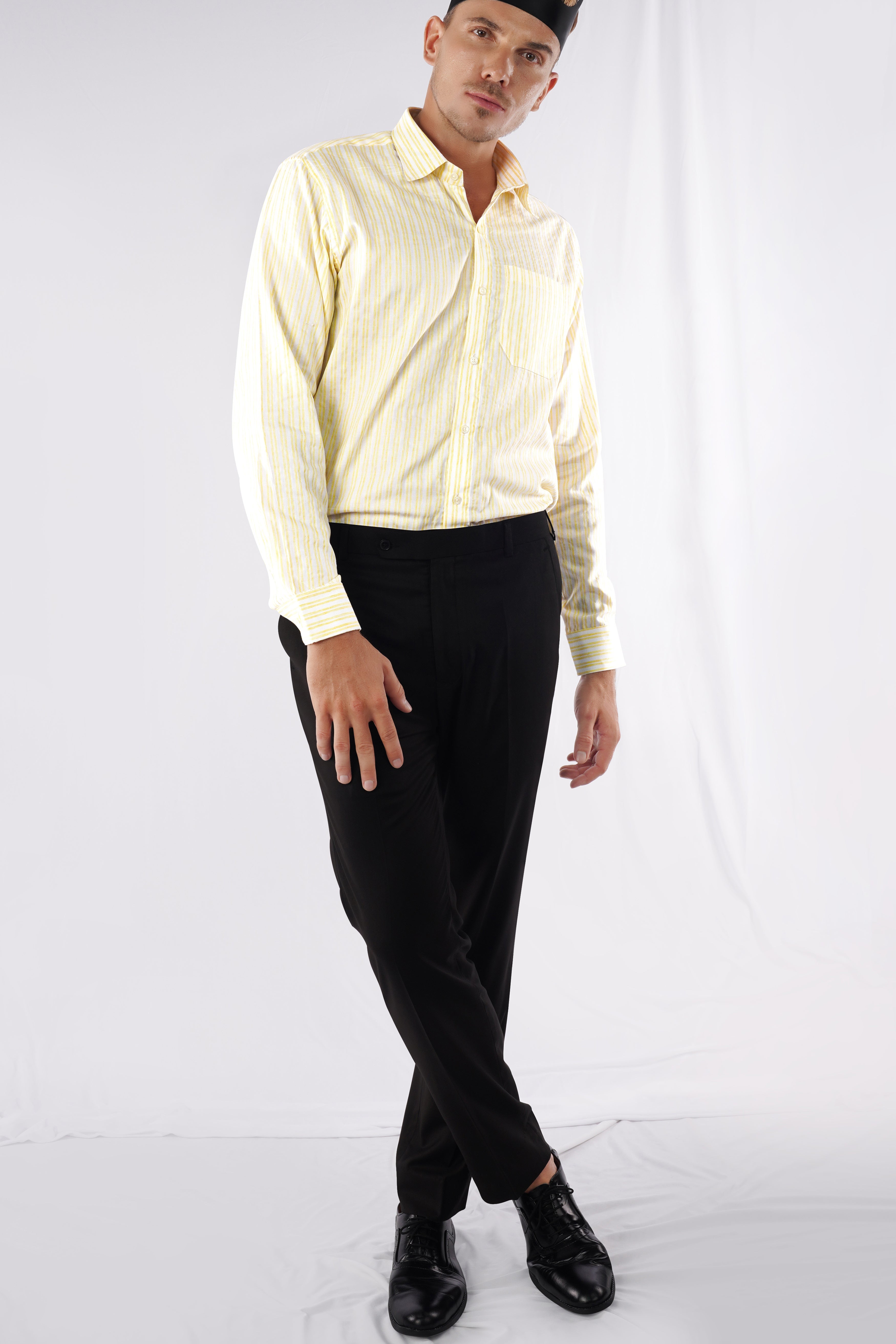 Mania Yellow and White Striped Royal Oxford Shirt