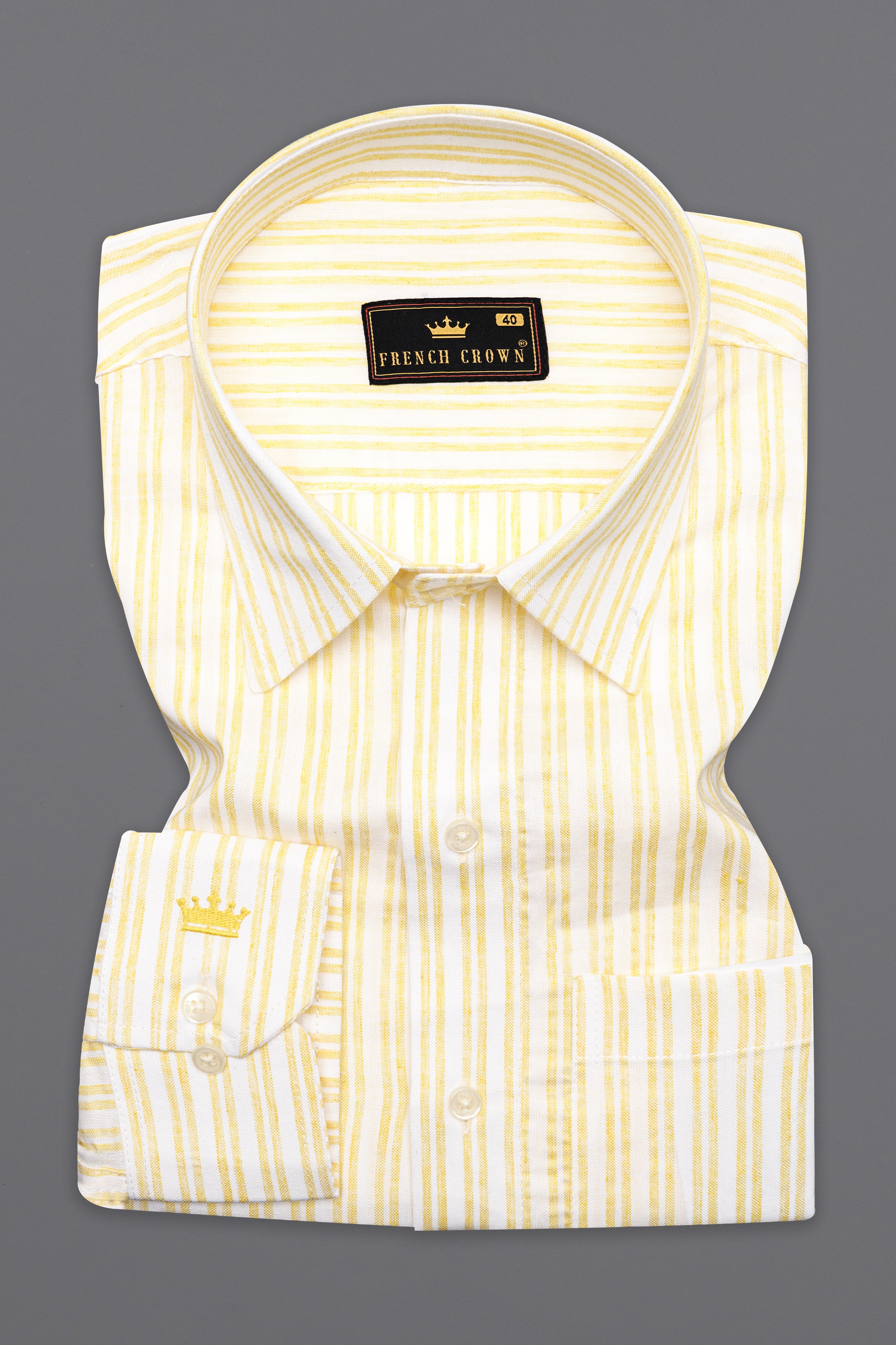 Mania Yellow and White Striped Royal Oxford Shirt