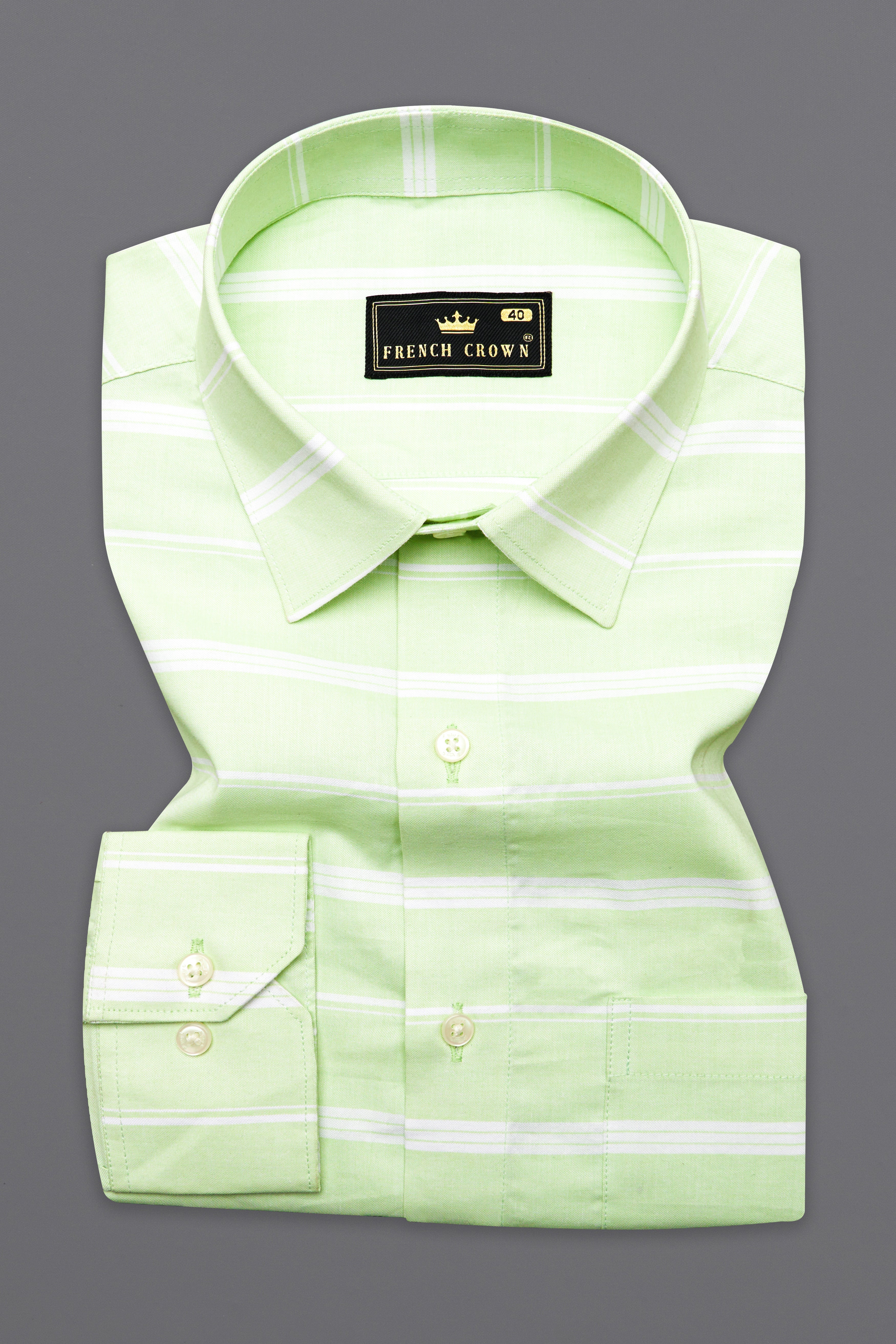 Sprout Green and White Striped Royal Oxford Shirt