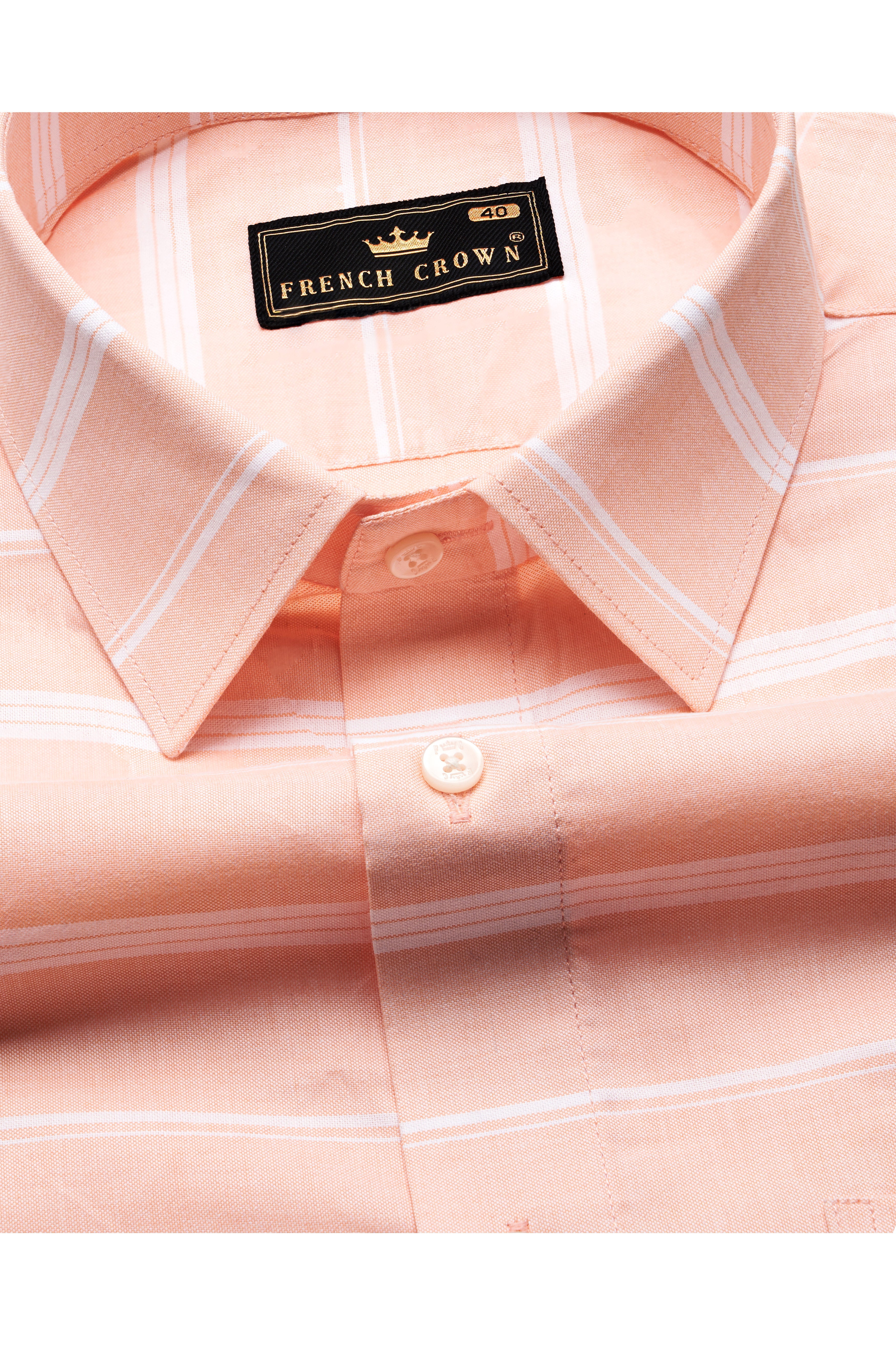 Almond Peach and White Striped Royal Oxford Shirt 10135-38, 10135-H-38, 10135-39, 10135-H-39, 10135-40, 10135-H-40, 10135-42, 10135-H-42, 10135-44, 10135-H-44, 10135-46, 10135-H-46, 10135-48, 10135-H-48, 10135-50, 10135-H-50, 10135-52, 10135-H-52