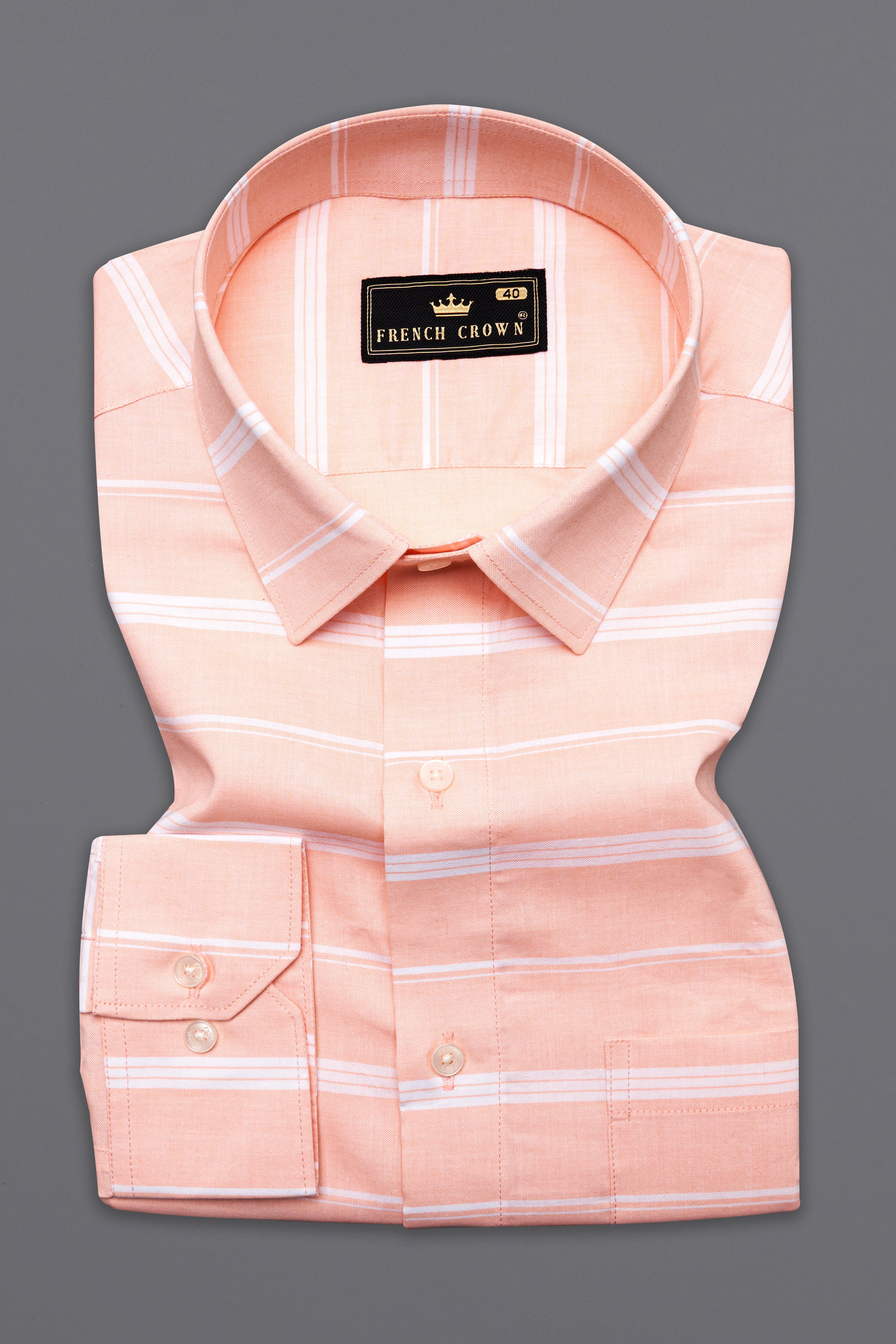 Almond Peach and White Striped Royal Oxford Shirt 10135-38, 10135-H-38, 10135-39, 10135-H-39, 10135-40, 10135-H-40, 10135-42, 10135-H-42, 10135-44, 10135-H-44, 10135-46, 10135-H-46, 10135-48, 10135-H-48, 10135-50, 10135-H-50, 10135-52, 10135-H-52