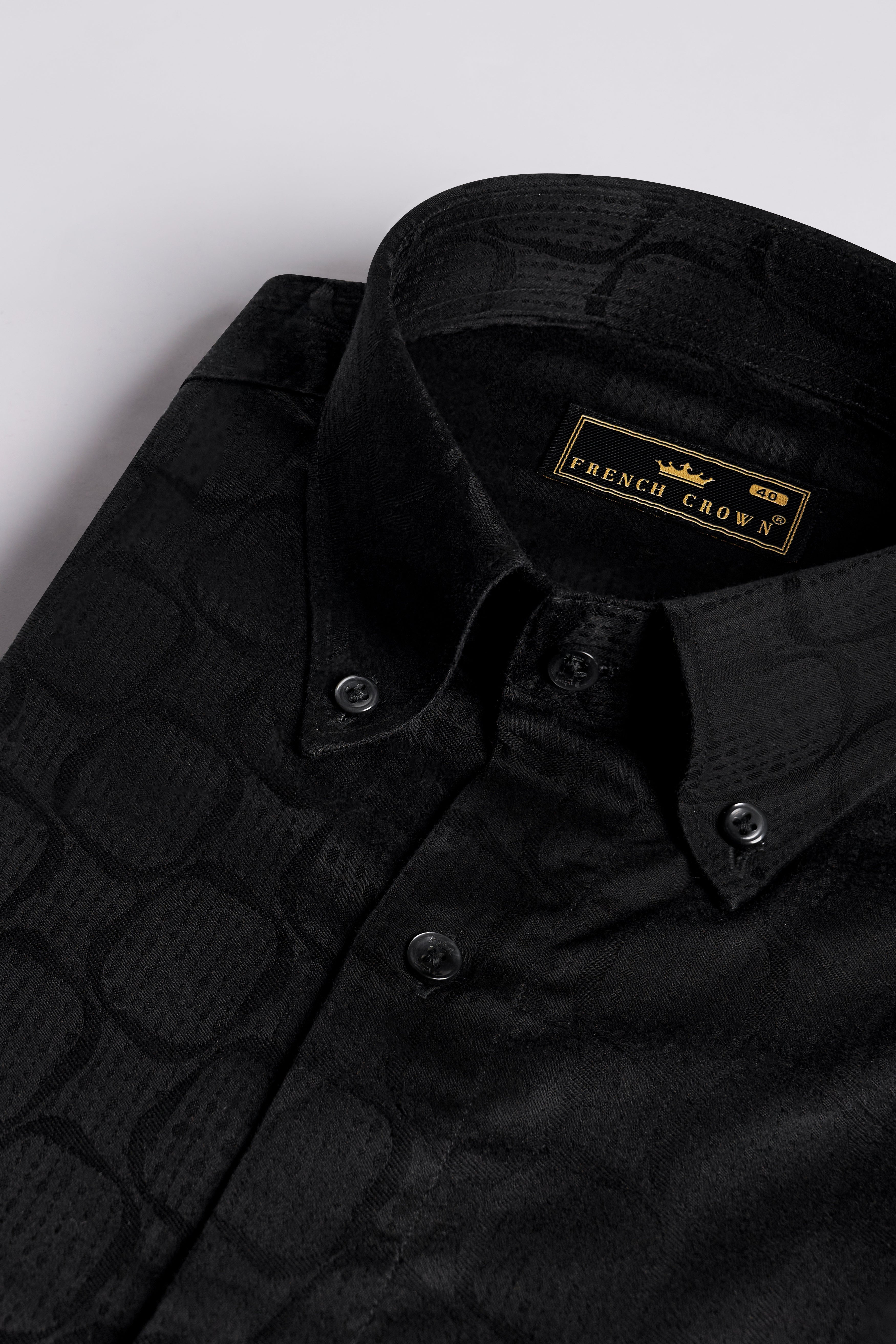 Jade Black Jacquard Textured Premium Giza Cotton Shirt