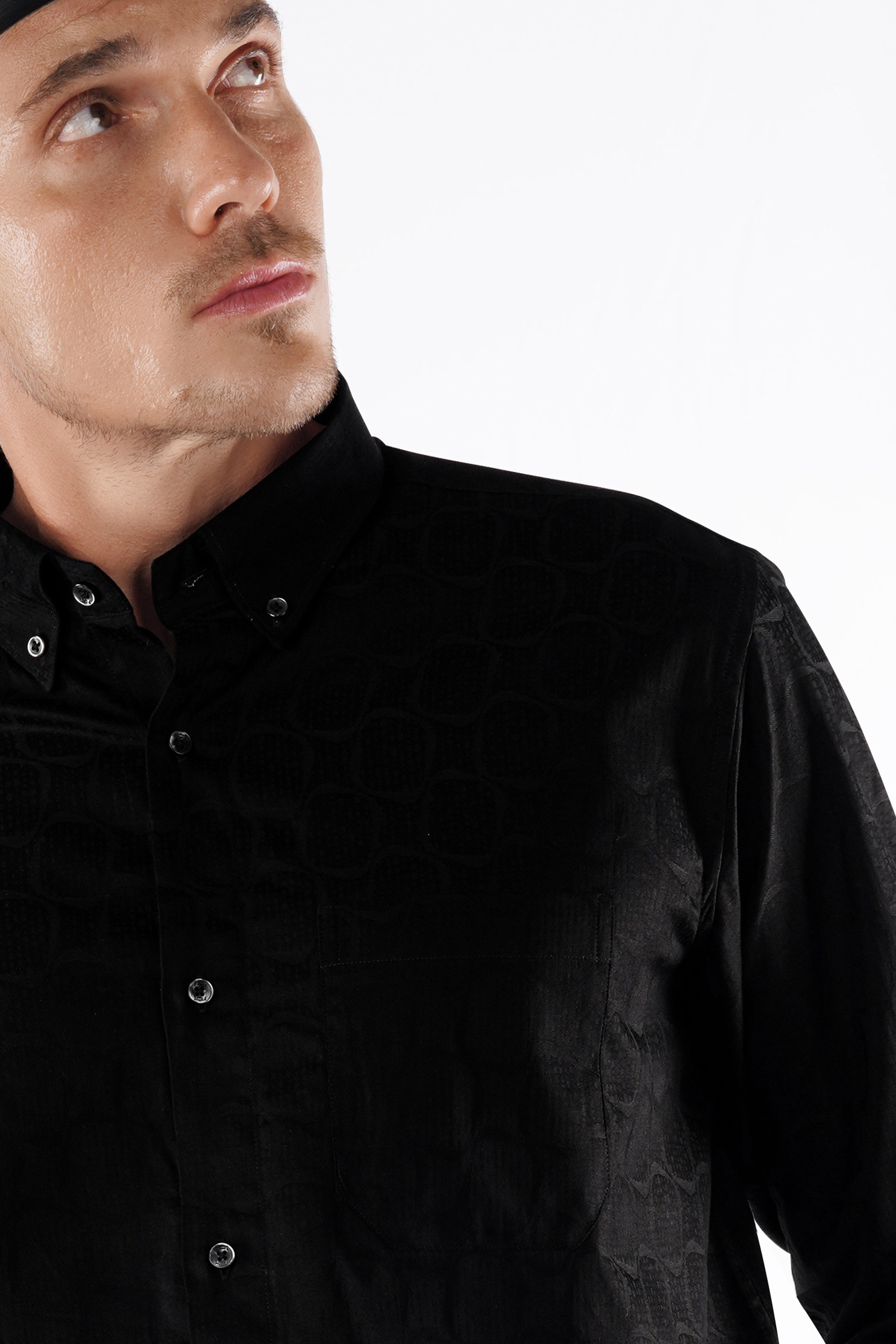 Jade Black Jacquard Textured Premium Giza Cotton Shirt