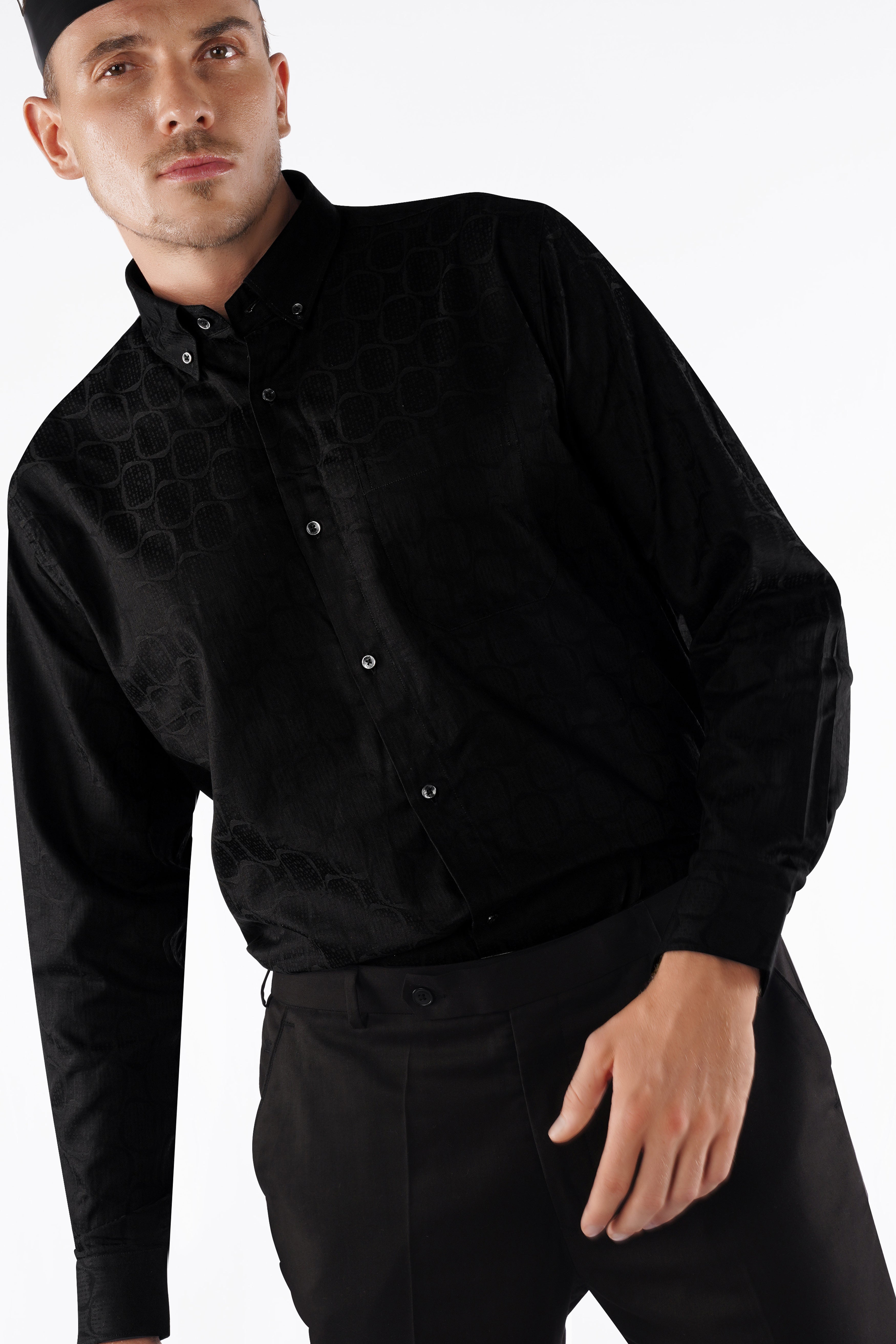 Jade Black Jacquard Textured Premium Giza Cotton Shirt