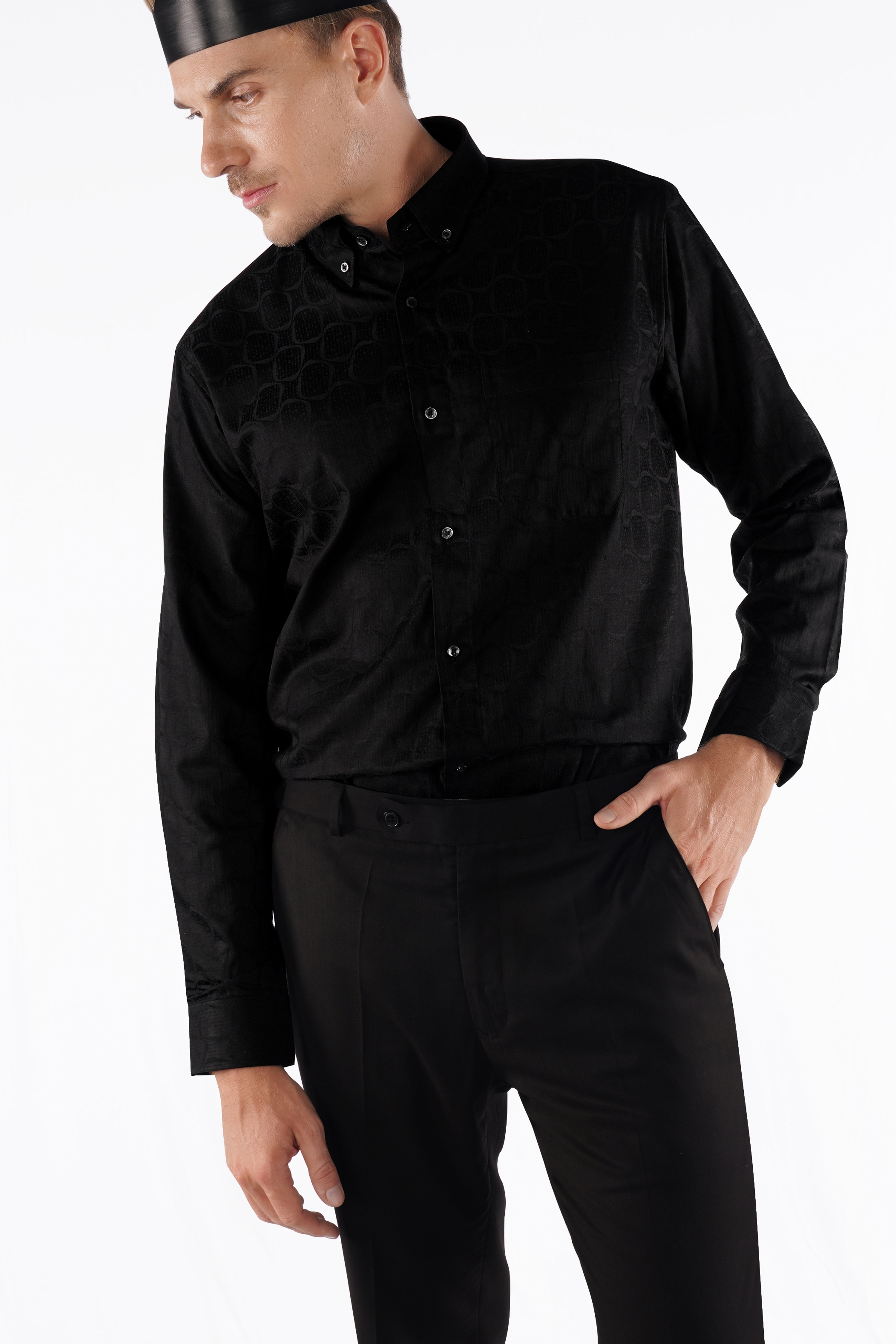 Jade Black Jacquard Textured Premium Giza Cotton Shirt