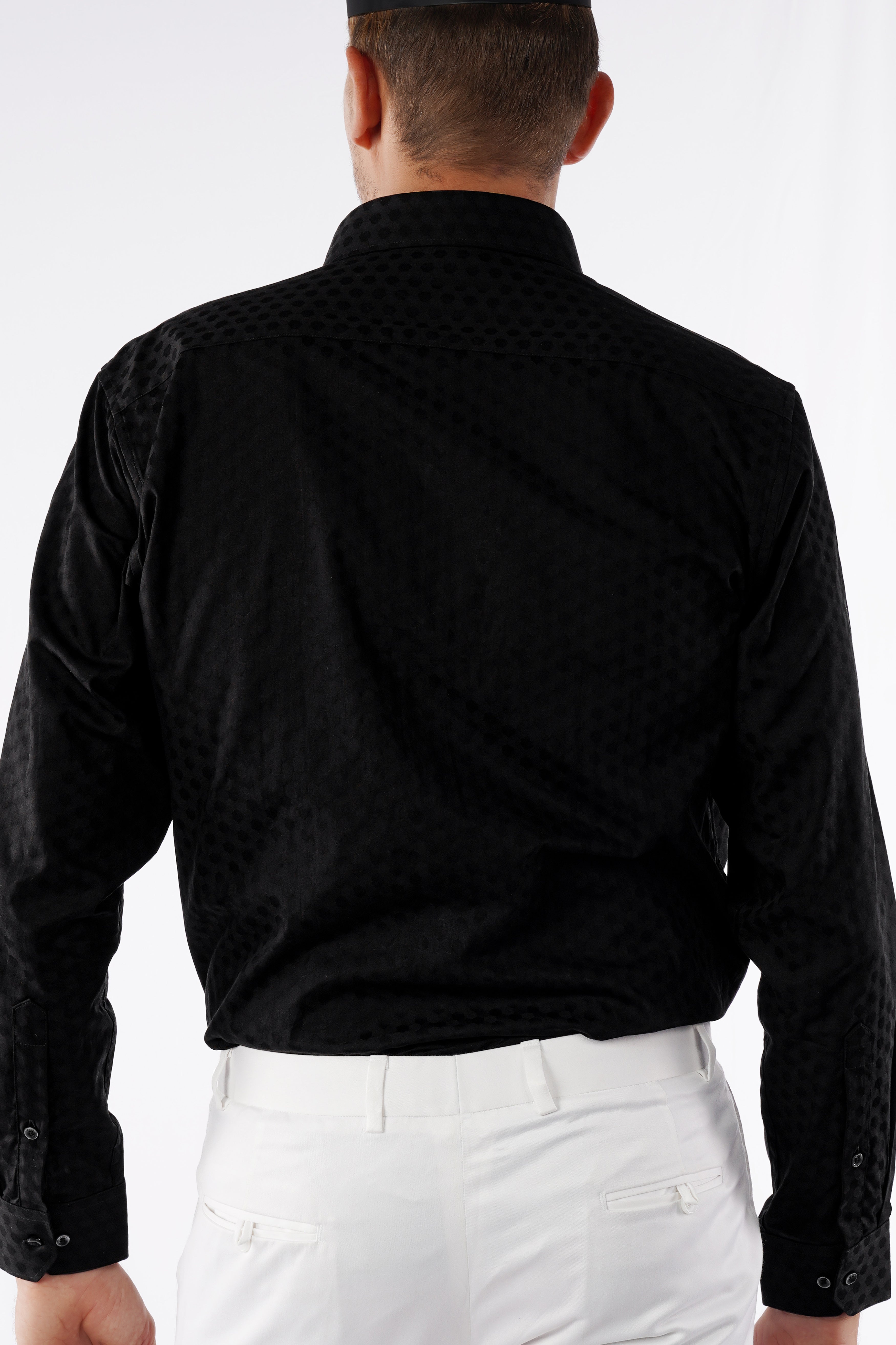 Jade Black Jacquard Textured Premium Giza Cotton Shirt