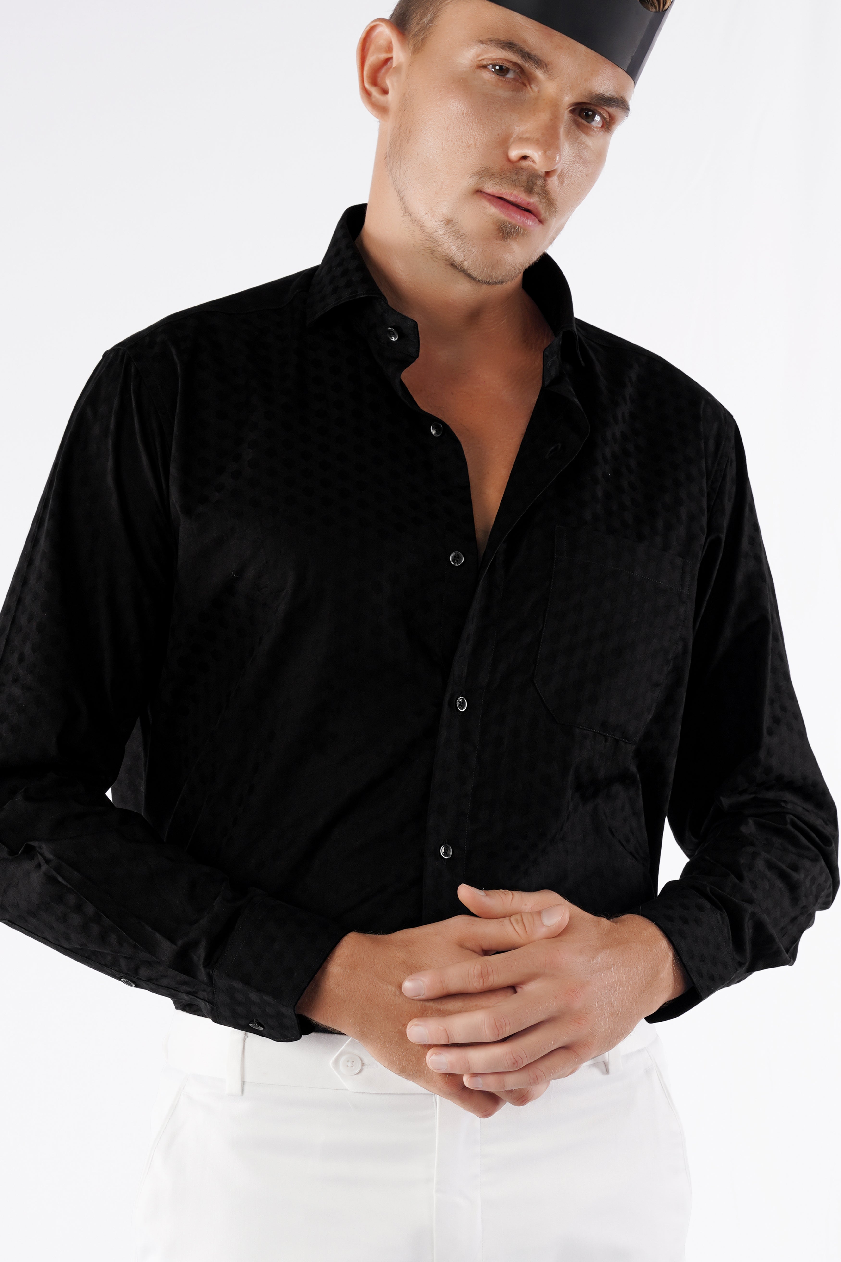 Jade Black Jacquard Textured Premium Giza Cotton Shirt