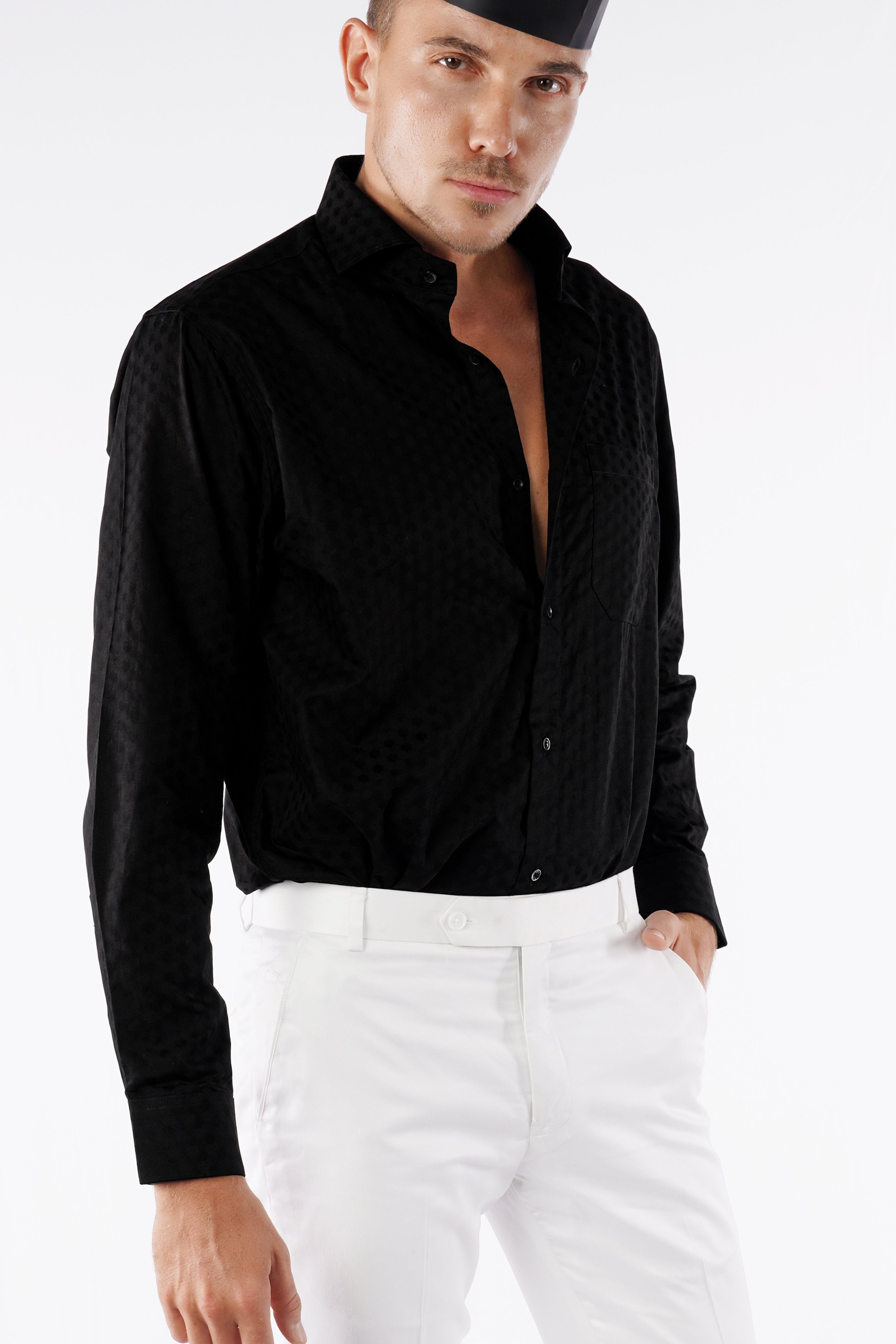 Jade Black Jacquard Textured Premium Giza Cotton Shirt