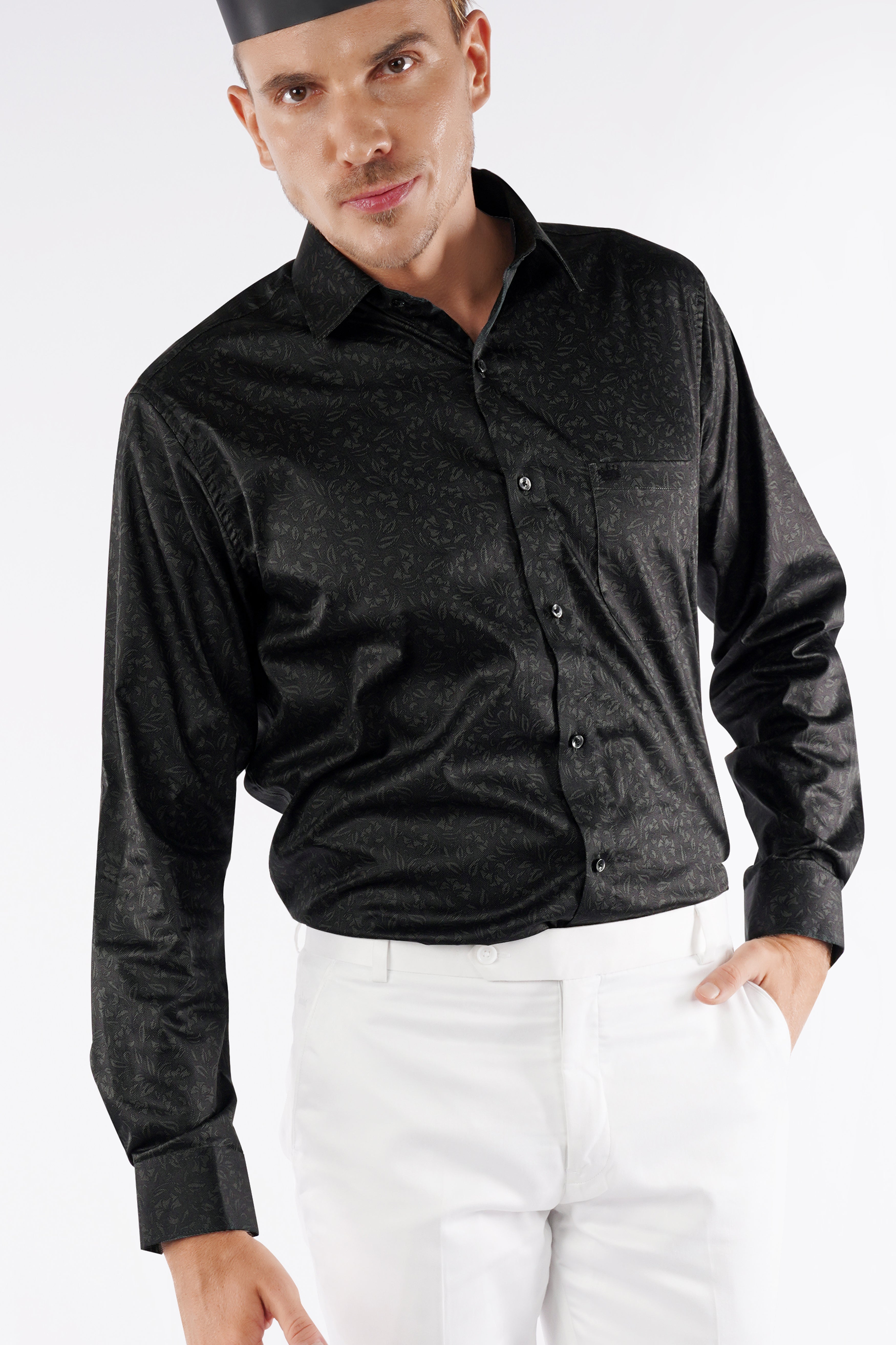 Jade Black Printed Super Soft Premium Cotton Stretchable Shirt