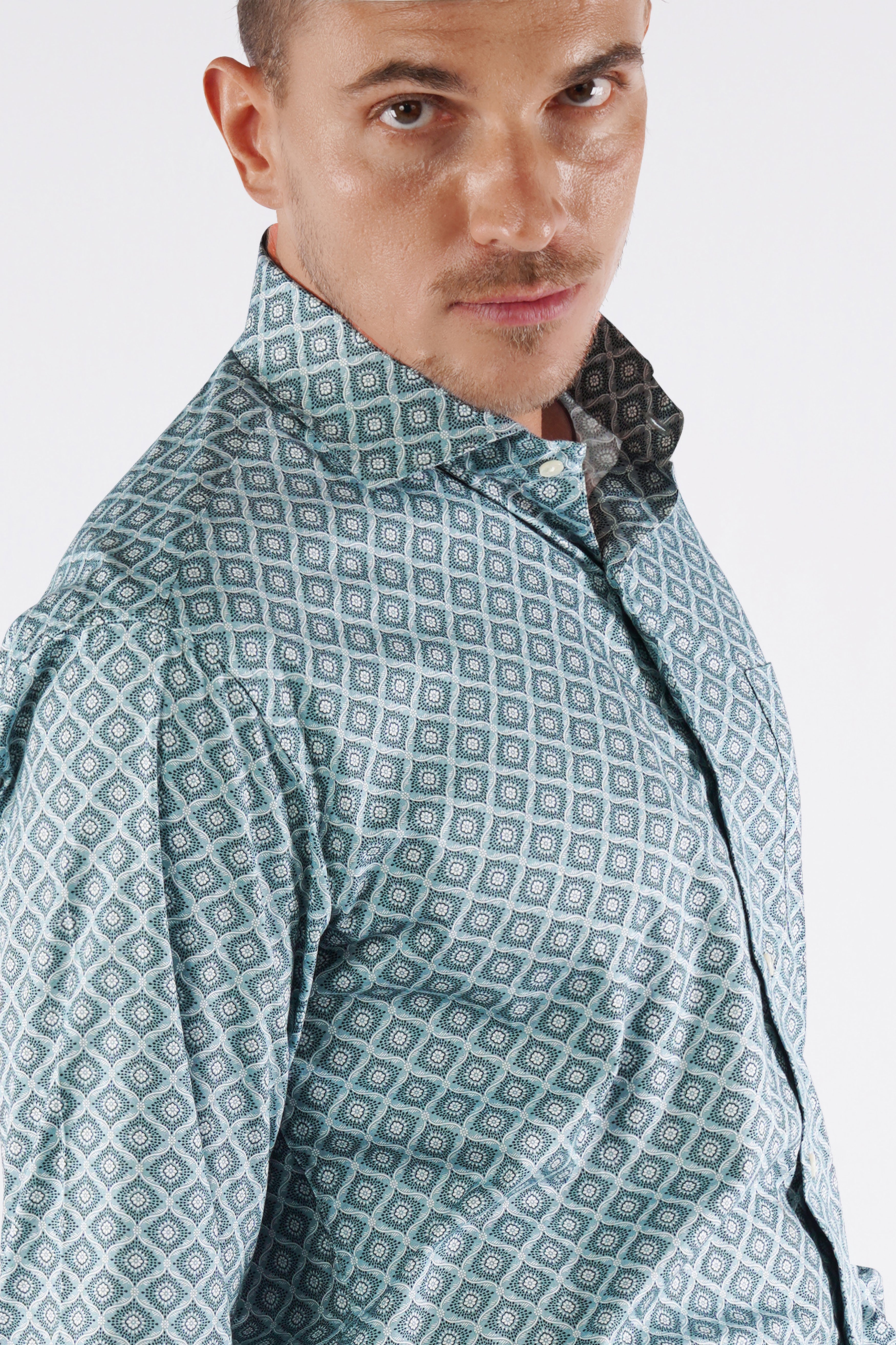 Moonstone Gray and White Printed Premium Cotton Shirt