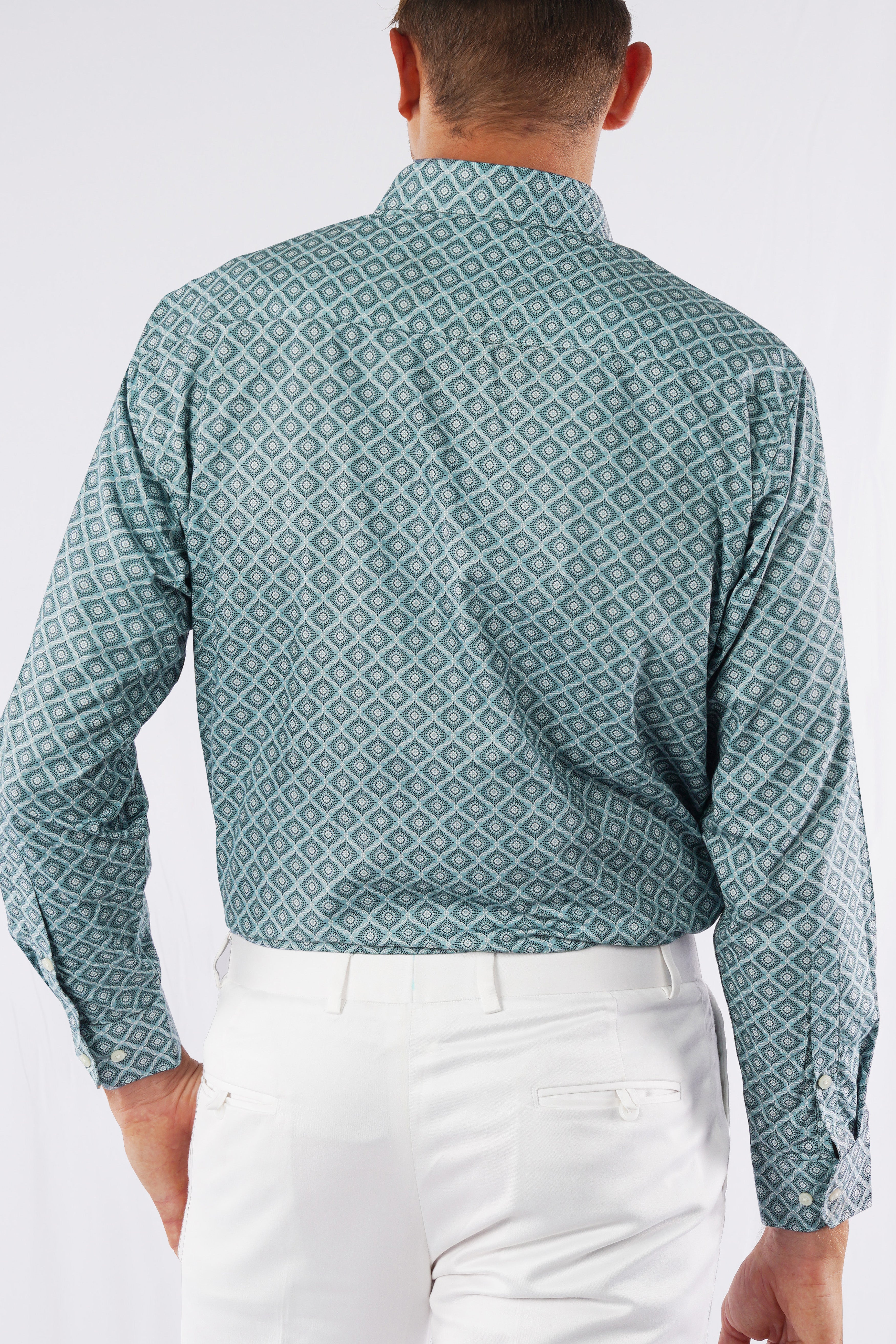 Moonstone Gray and White Printed Premium Cotton Shirt