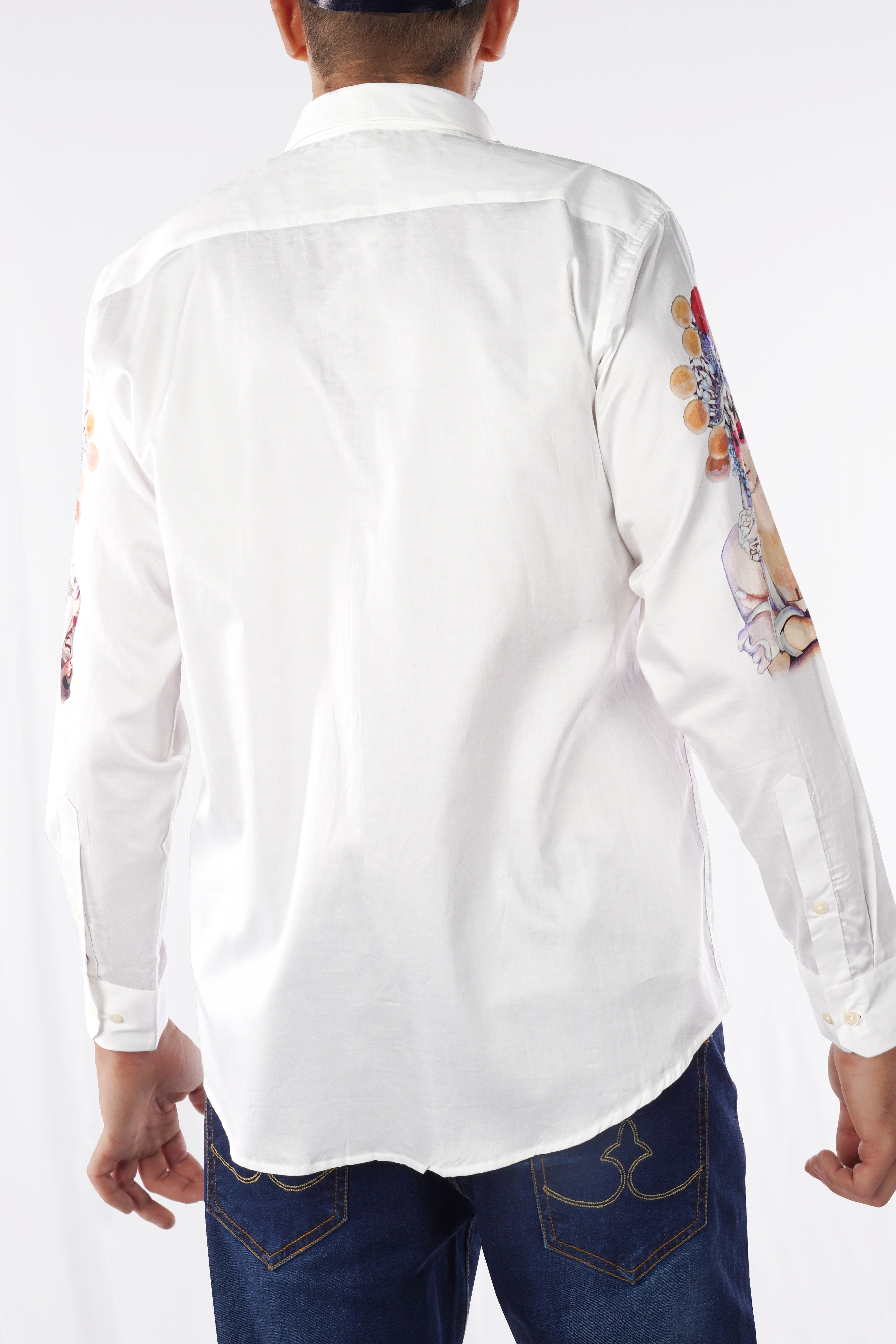 Bright White Printed Super Soft Premium Cotton Designer Shirt