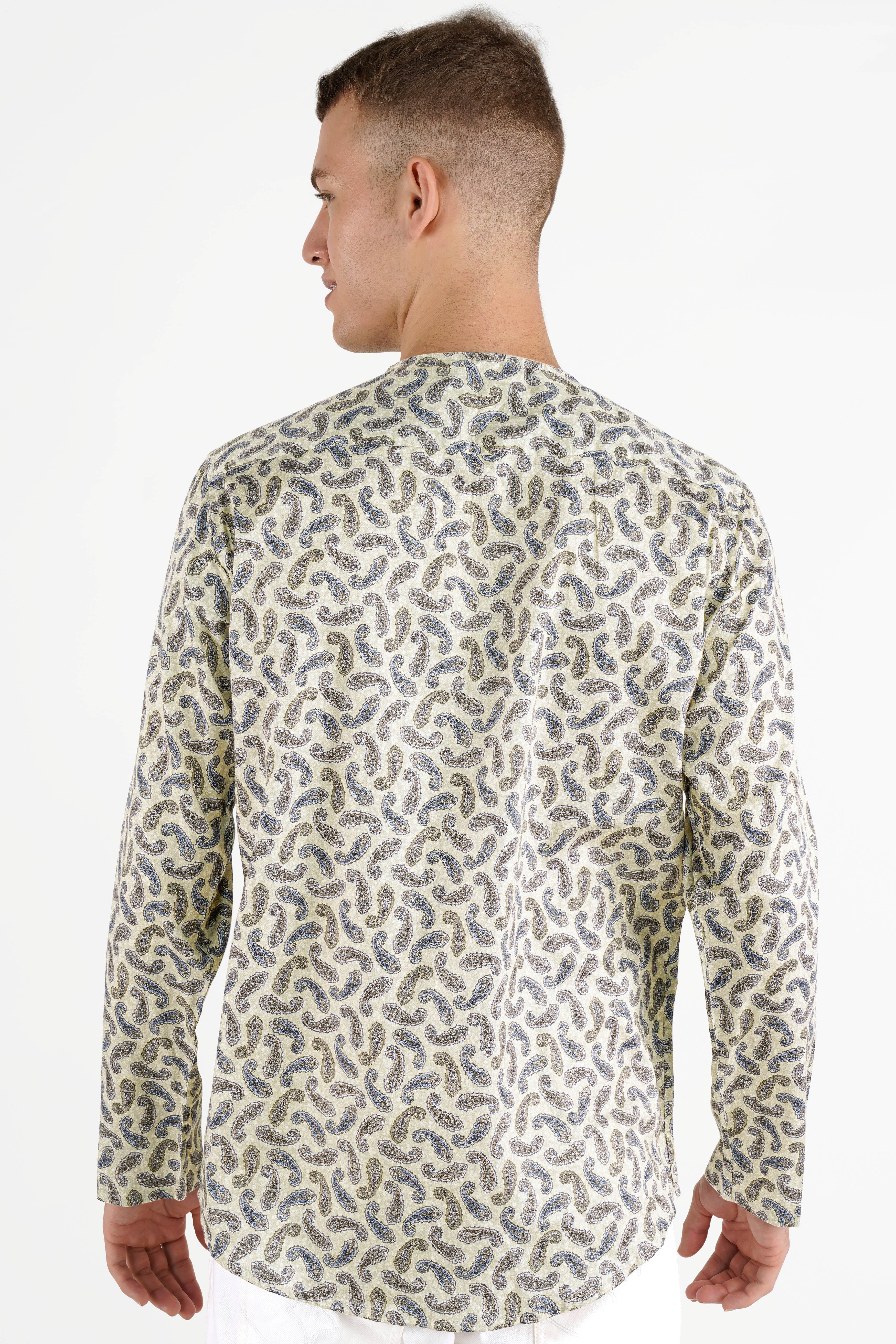 Hampton Yellow with Multicoloured Paisley Printed Shoulder Zipper Closer Premium Cotton Designer Shirt