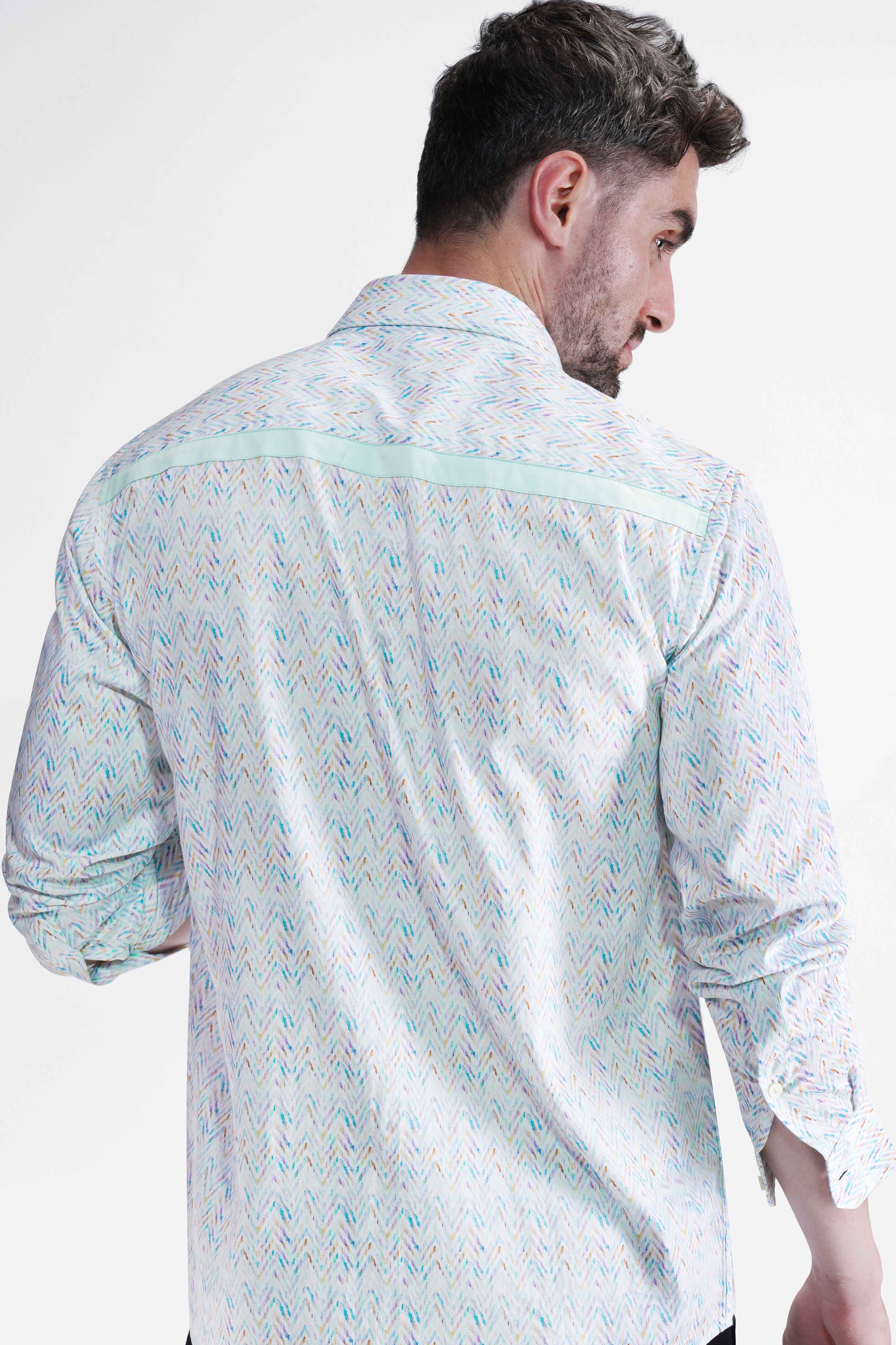 Ziggurat Blue with Multi-coloured (Patch Worked) Super Soft Premium Cotton Designer Shirt