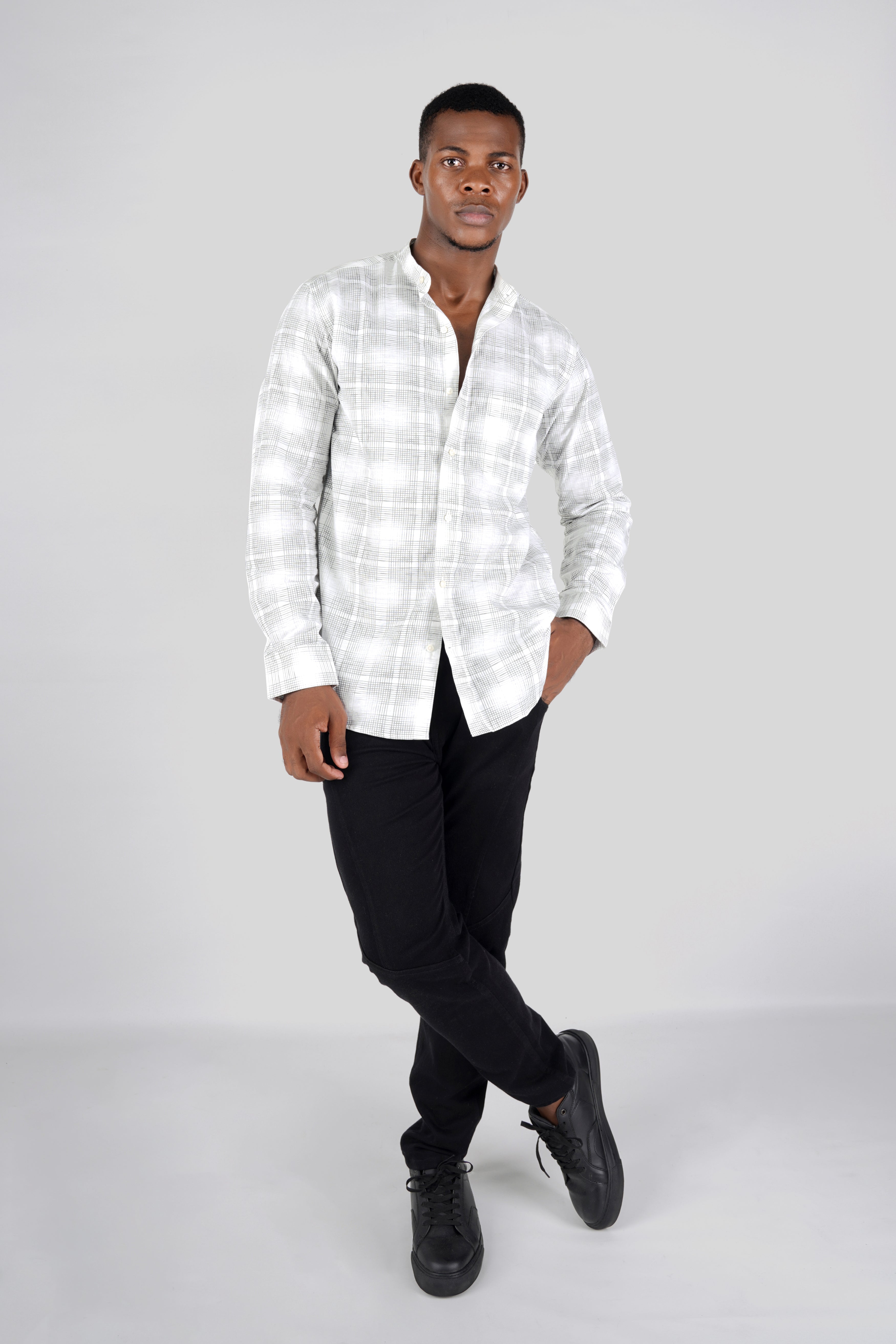 Nobel Gray and White Checkered Luxurious Linen Shirt