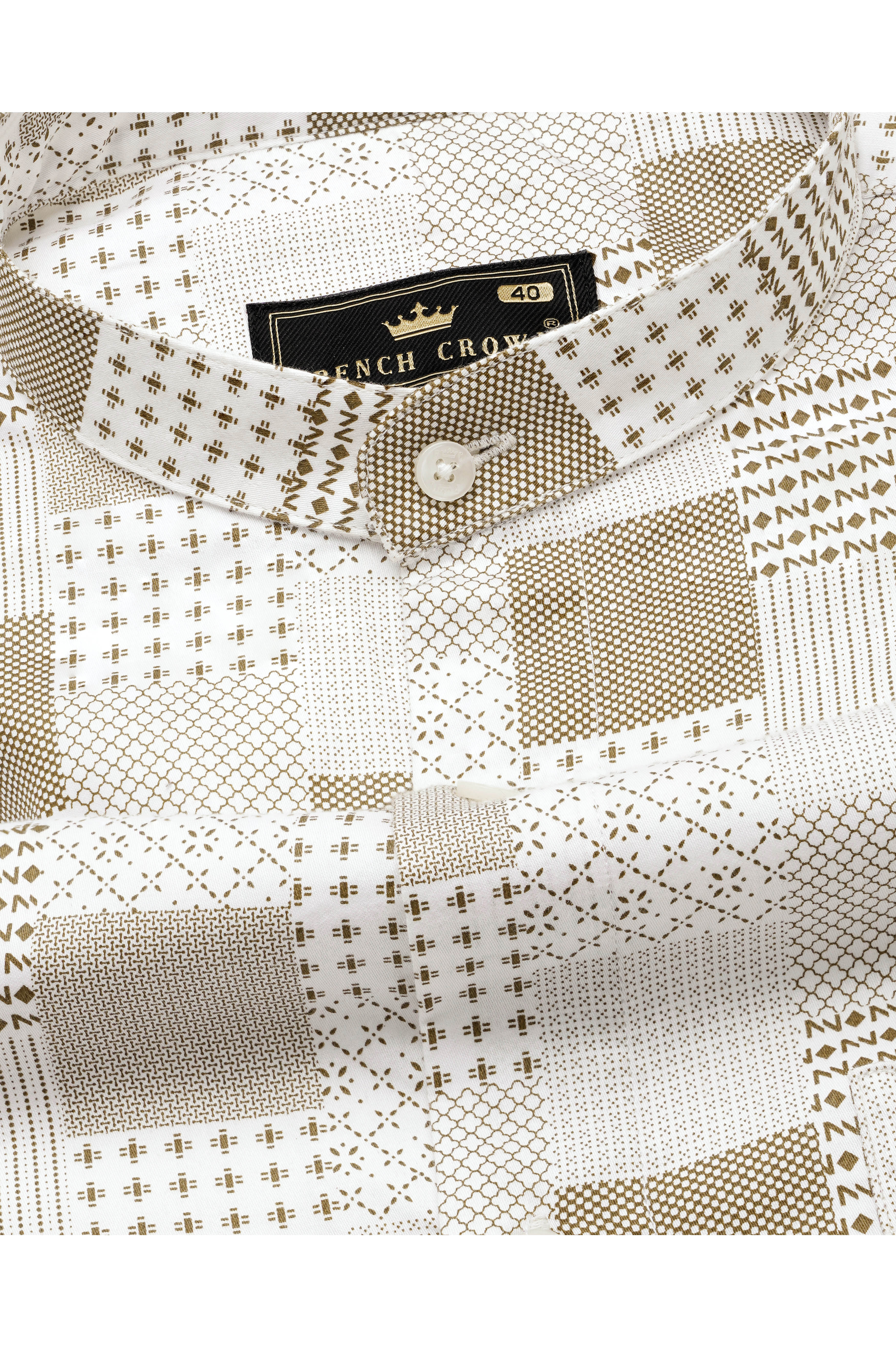 Bright White with Sepia Brown Square Printed Super Soft Premium Cotton Shirt