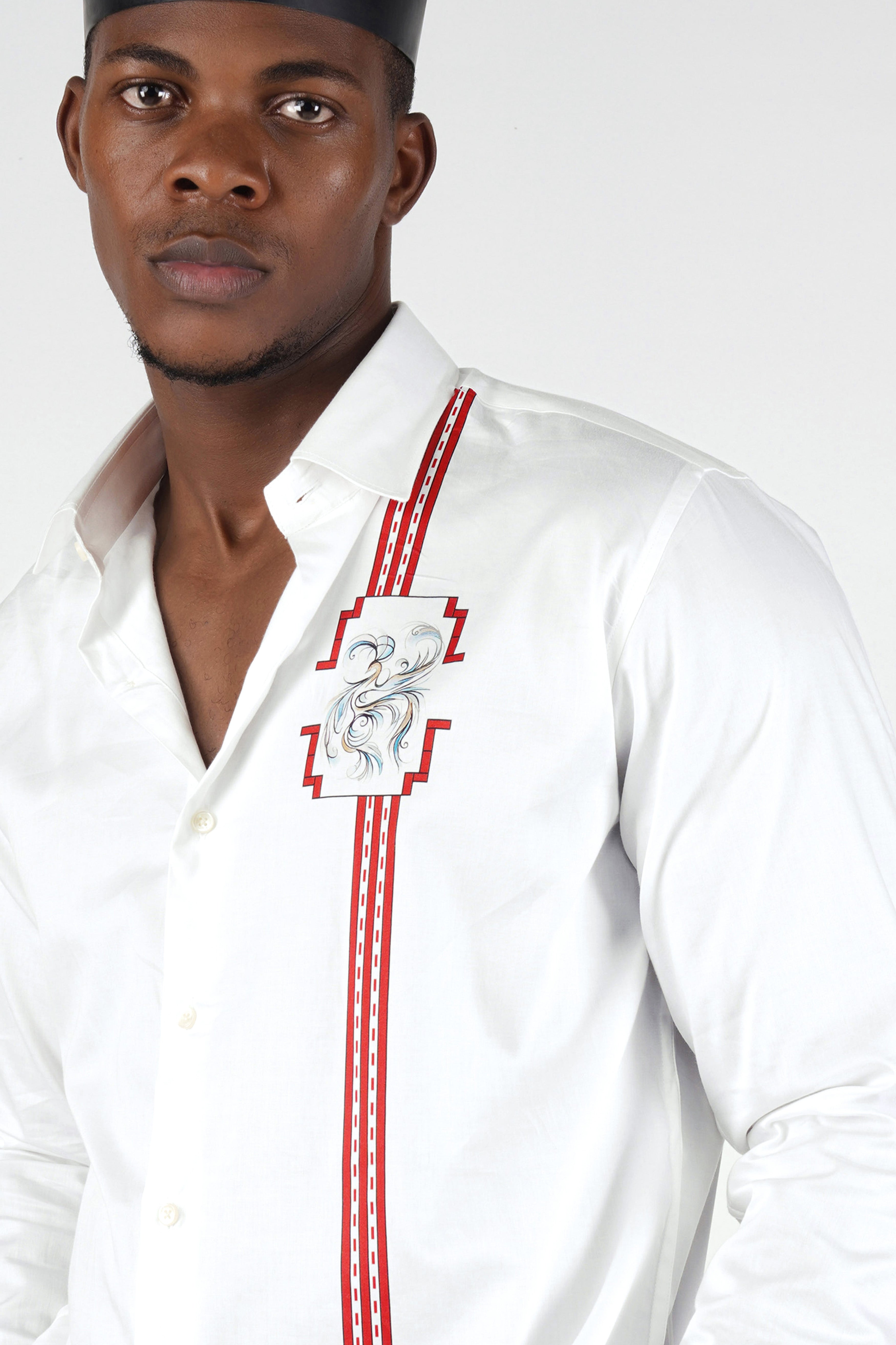 Bright White with Thunderbird Red Printed Super Soft Premium Cotton Shirt