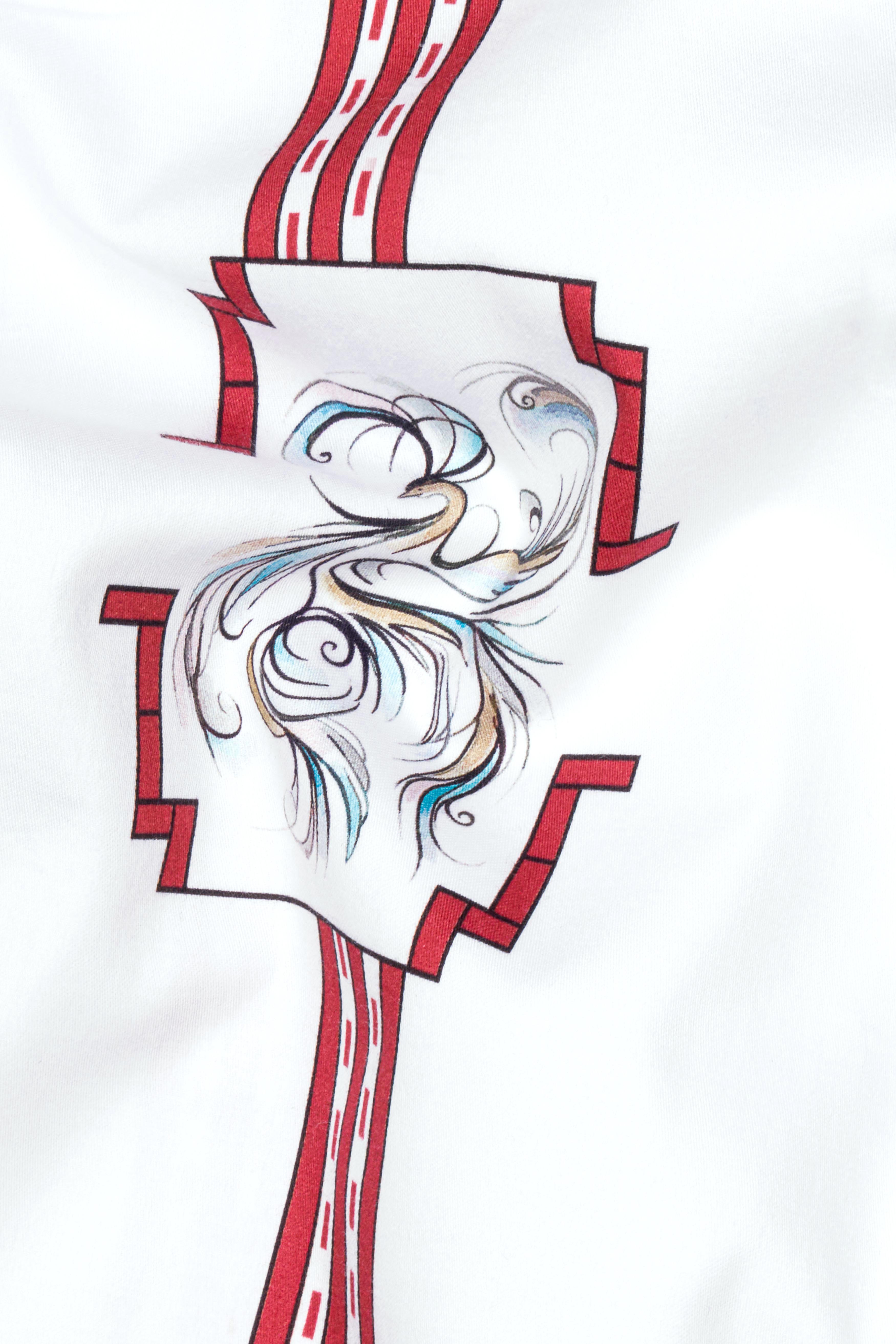 Bright White with Thunderbird Red Printed Super Soft Premium Cotton Shirt