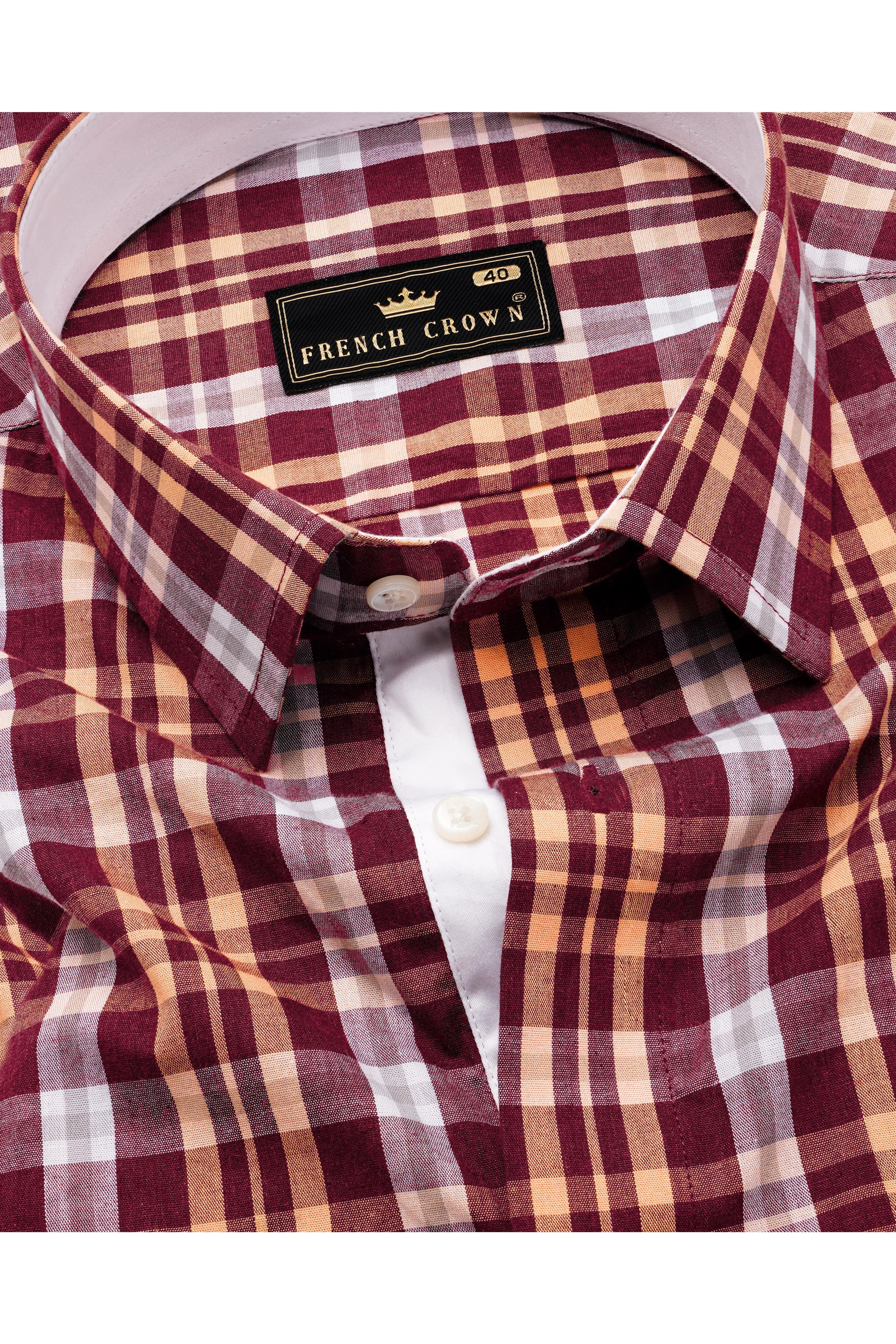 Claret Maroon with Tumbleweed Beige Checkered Premium Cotton Shirt