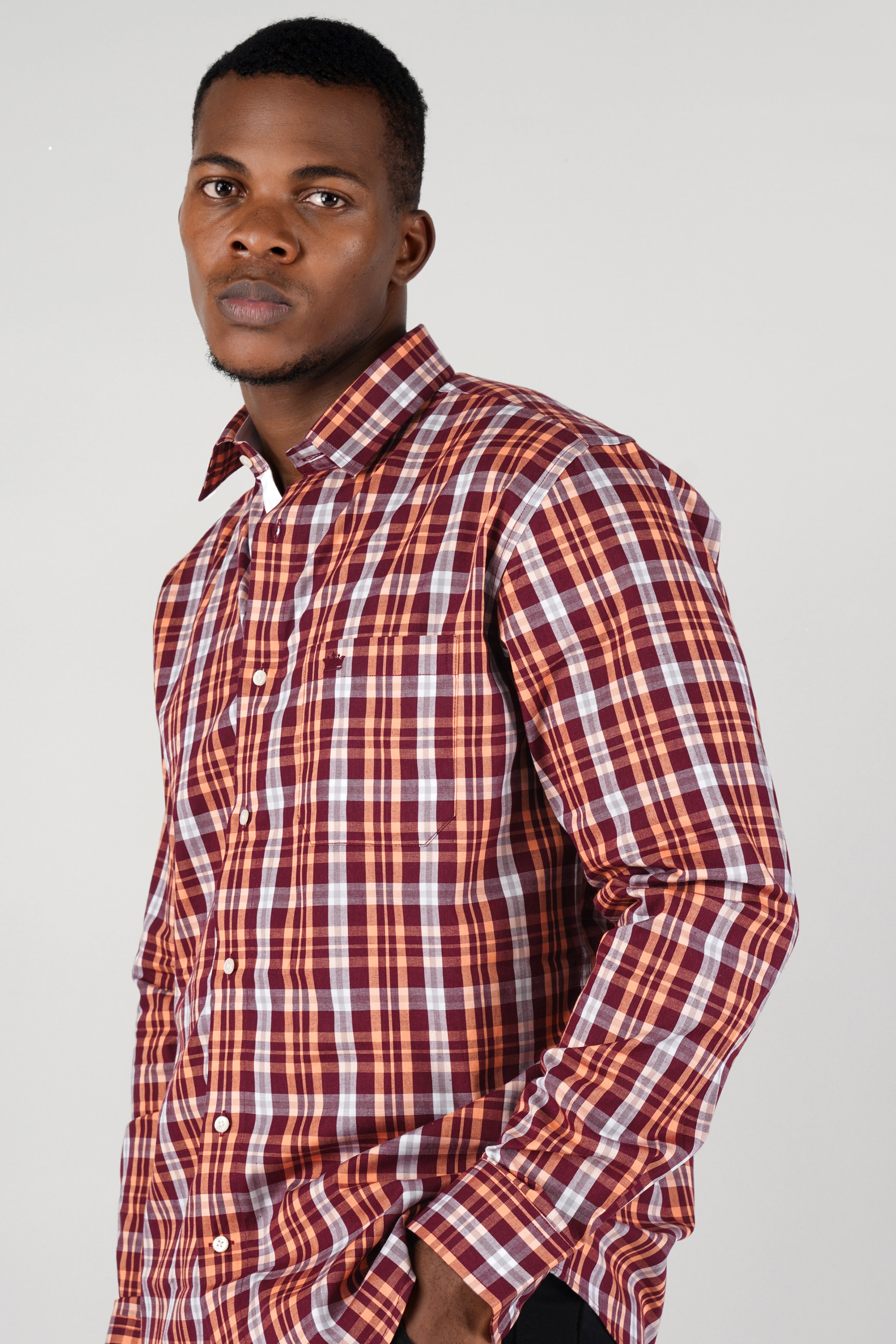 Claret Maroon with Tumbleweed Beige Checkered Premium Cotton Shirt