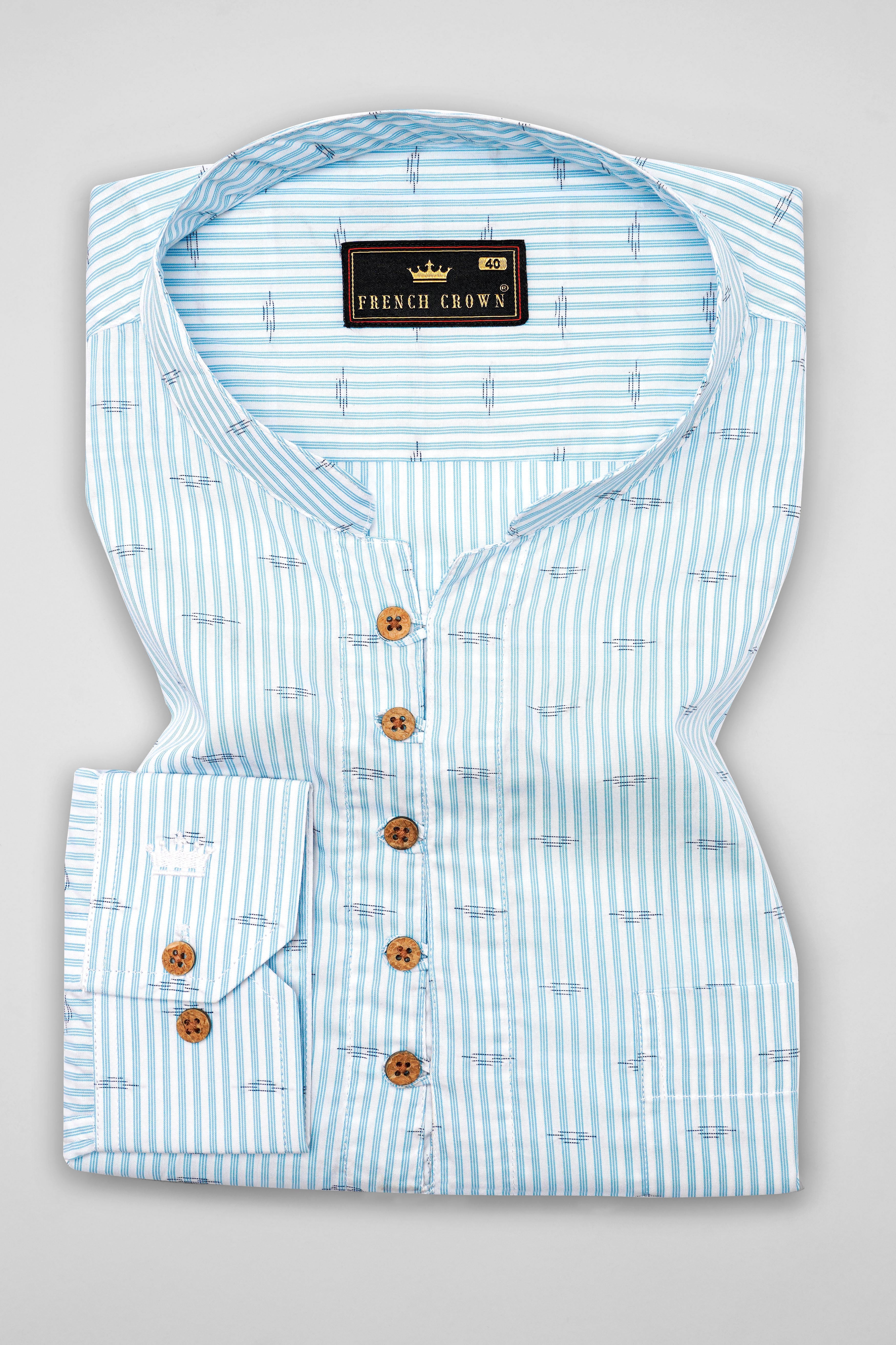 Carolina Sky Blue Striped Premium Cotton Kurta Shirt