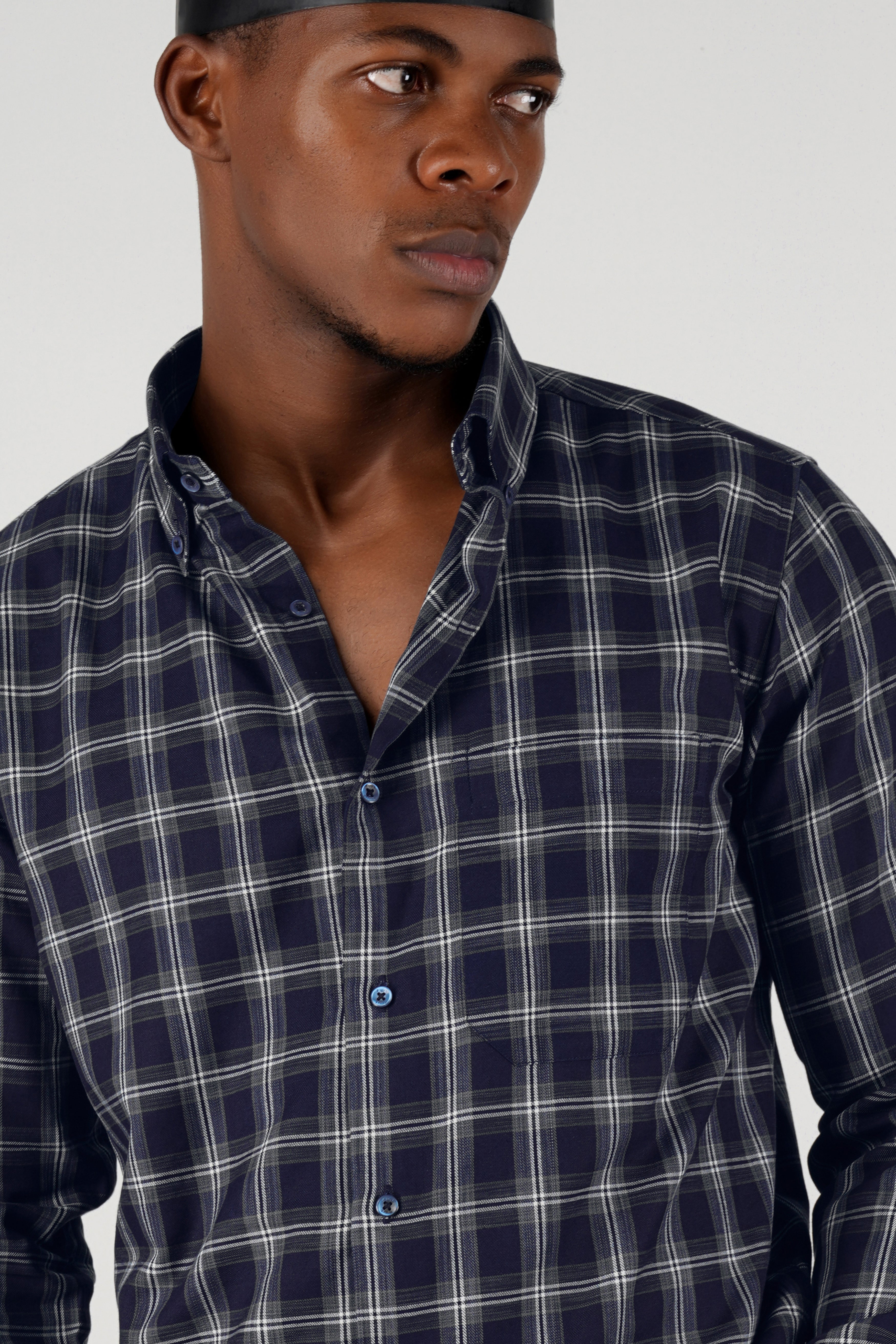 Baltic Navy Blue and White Twill Checkered Premium Cotton Shirt