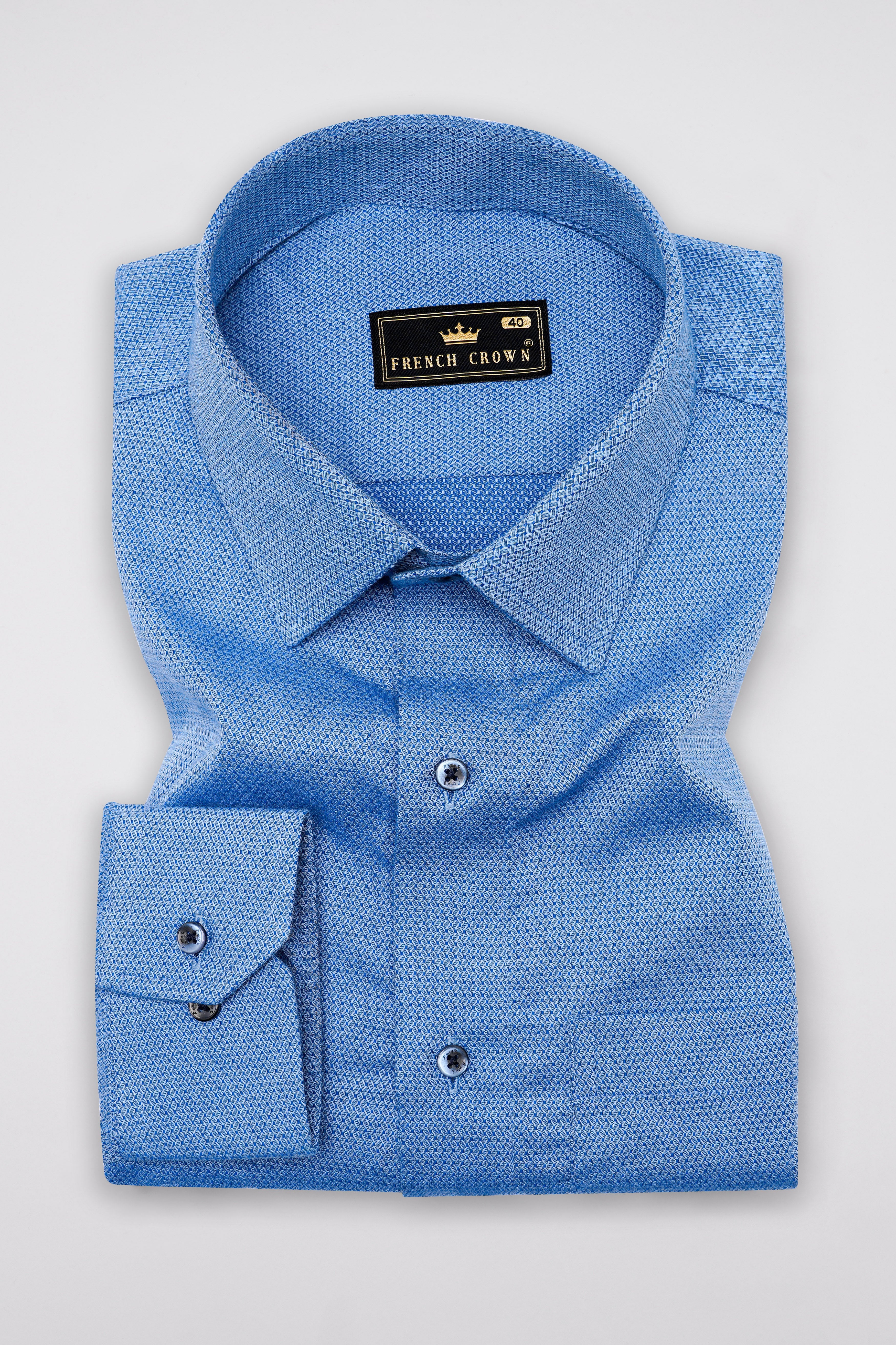 Cornflower Blue Dobby Textured Premium Giza Cotton Shirt