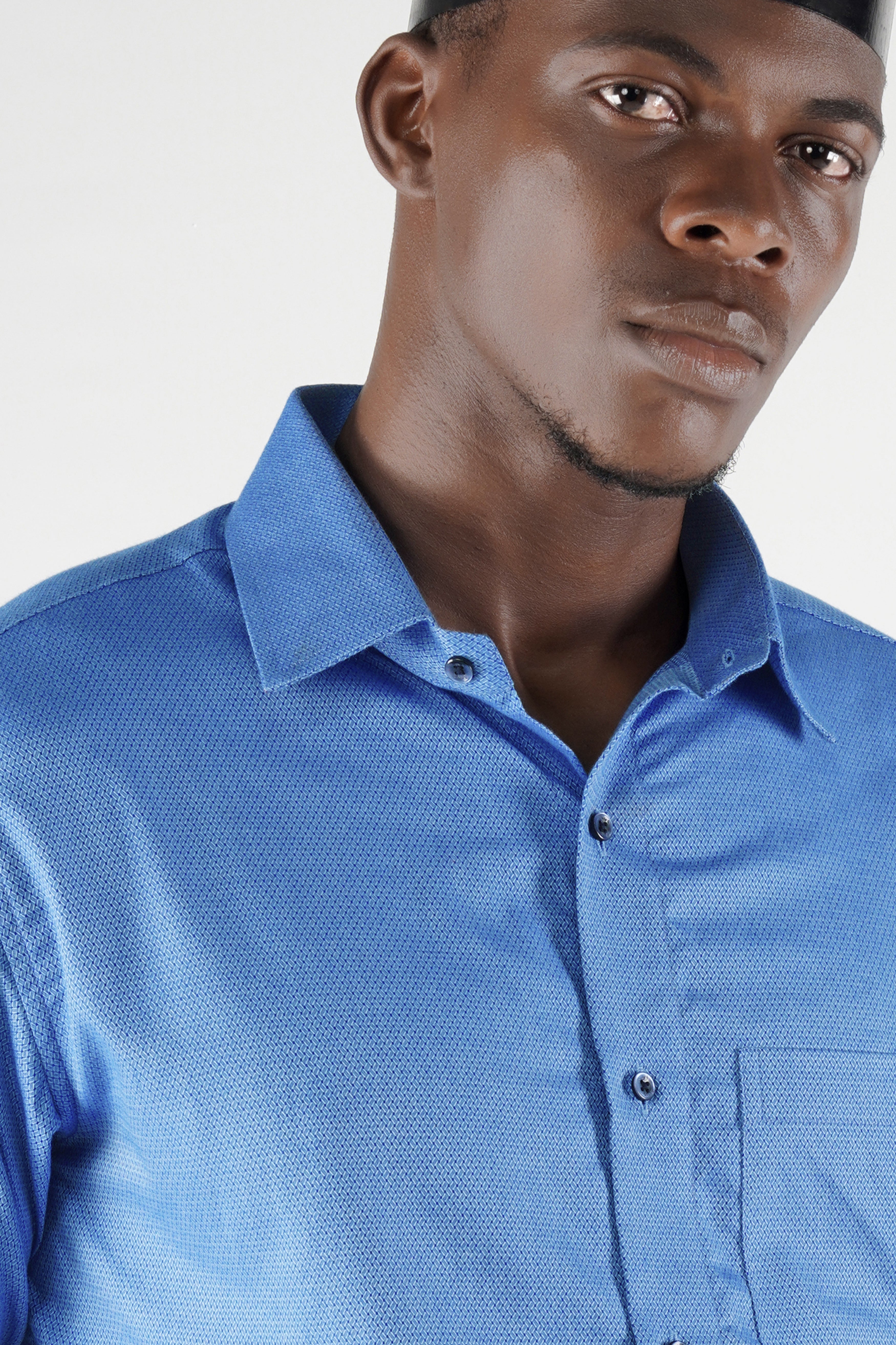 Cornflower Blue Dobby Textured Premium Giza Cotton Shirt