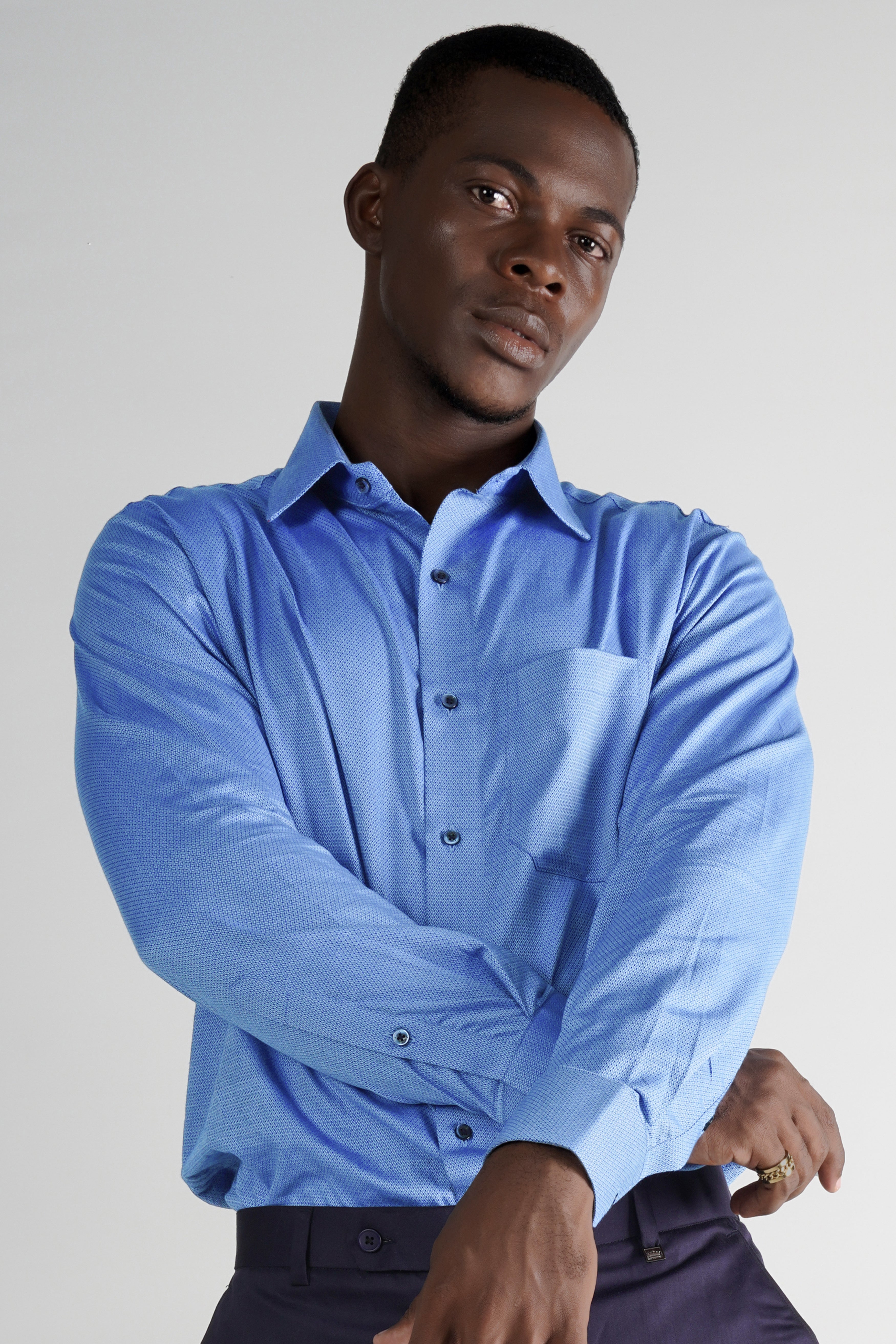 Cornflower Blue Dobby Textured Premium Giza Cotton Shirt