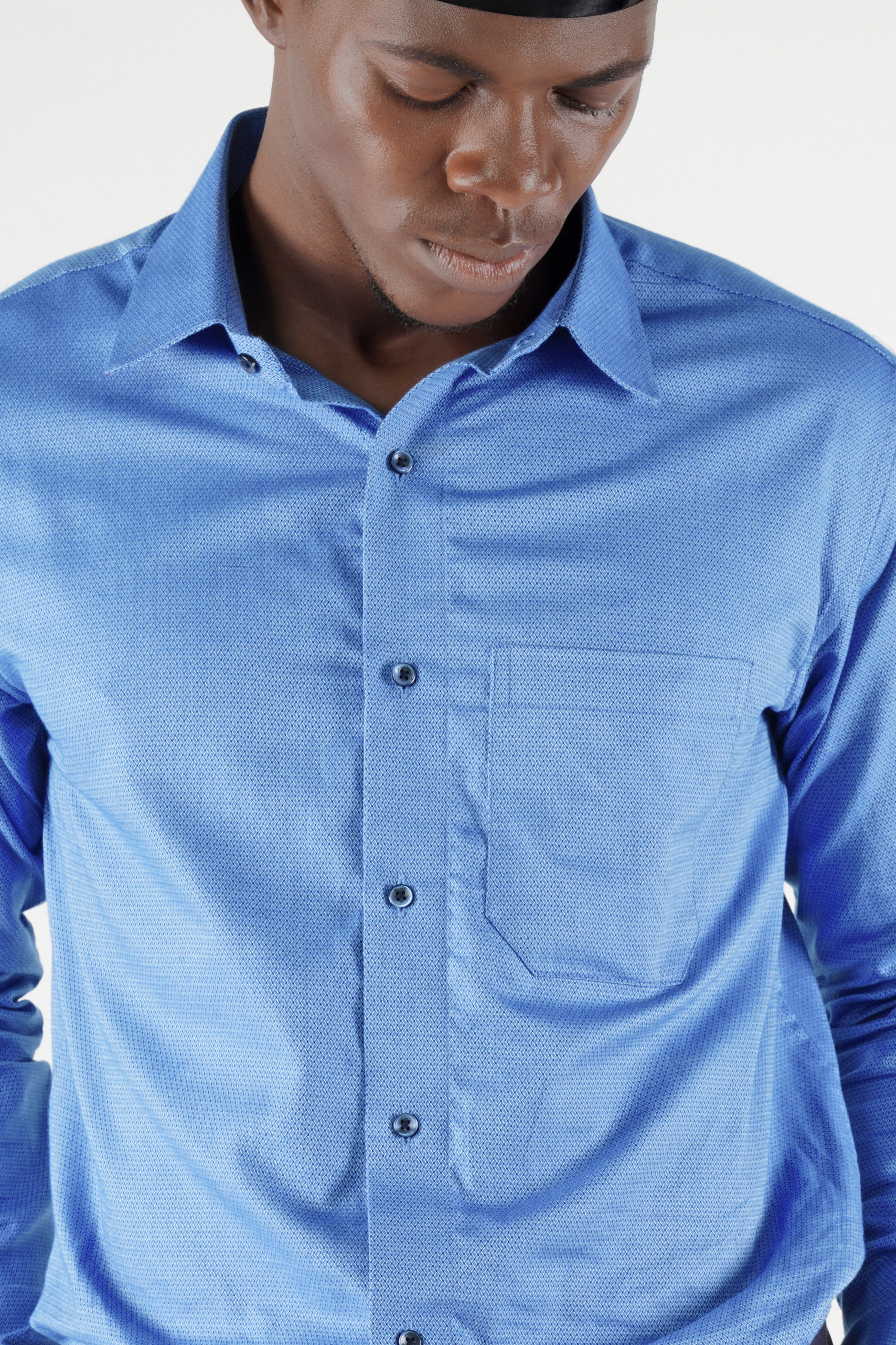 Cornflower Blue Dobby Textured Premium Giza Cotton Shirt