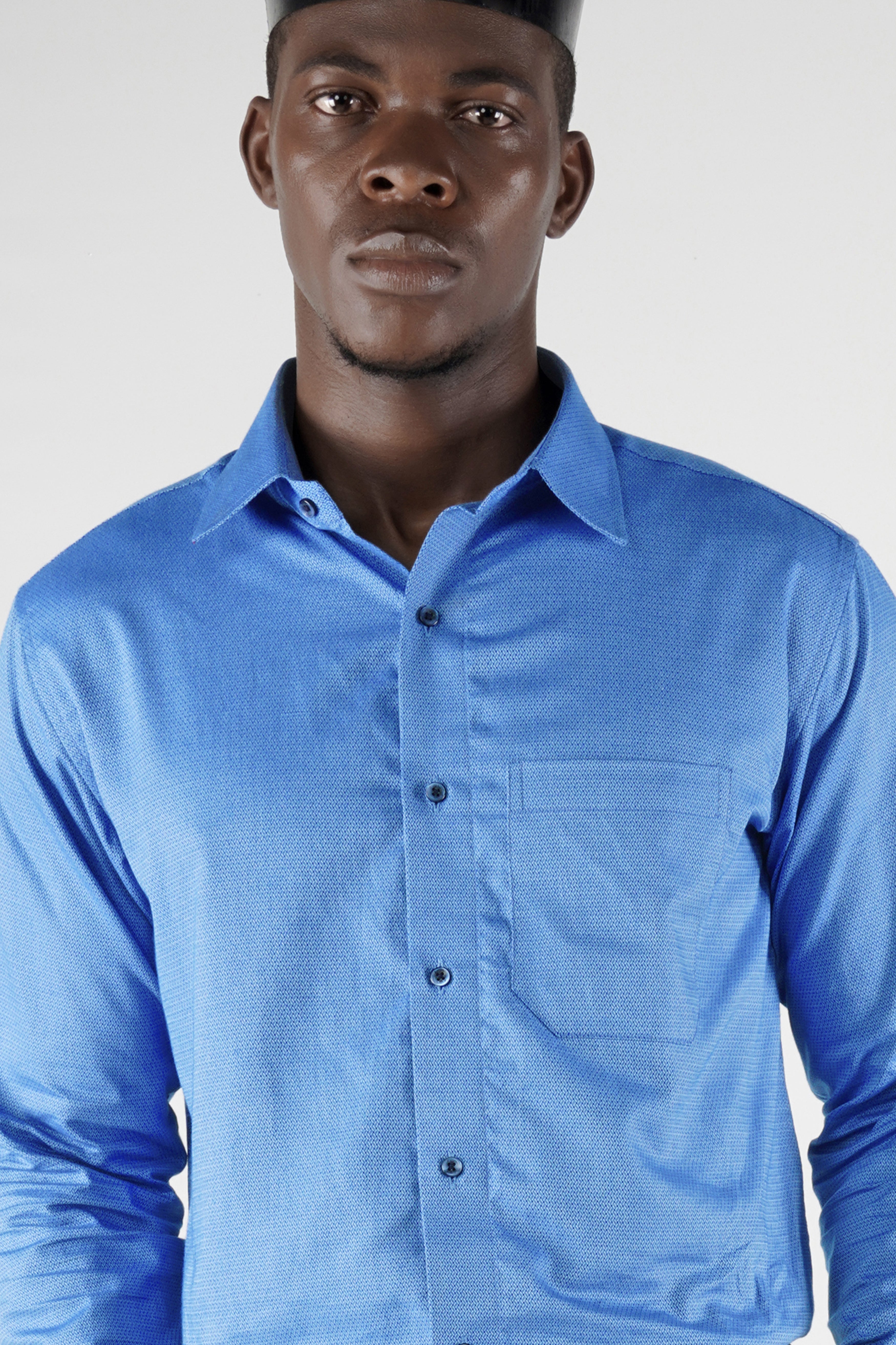 Cornflower Blue Dobby Textured Premium Giza Cotton Shirt