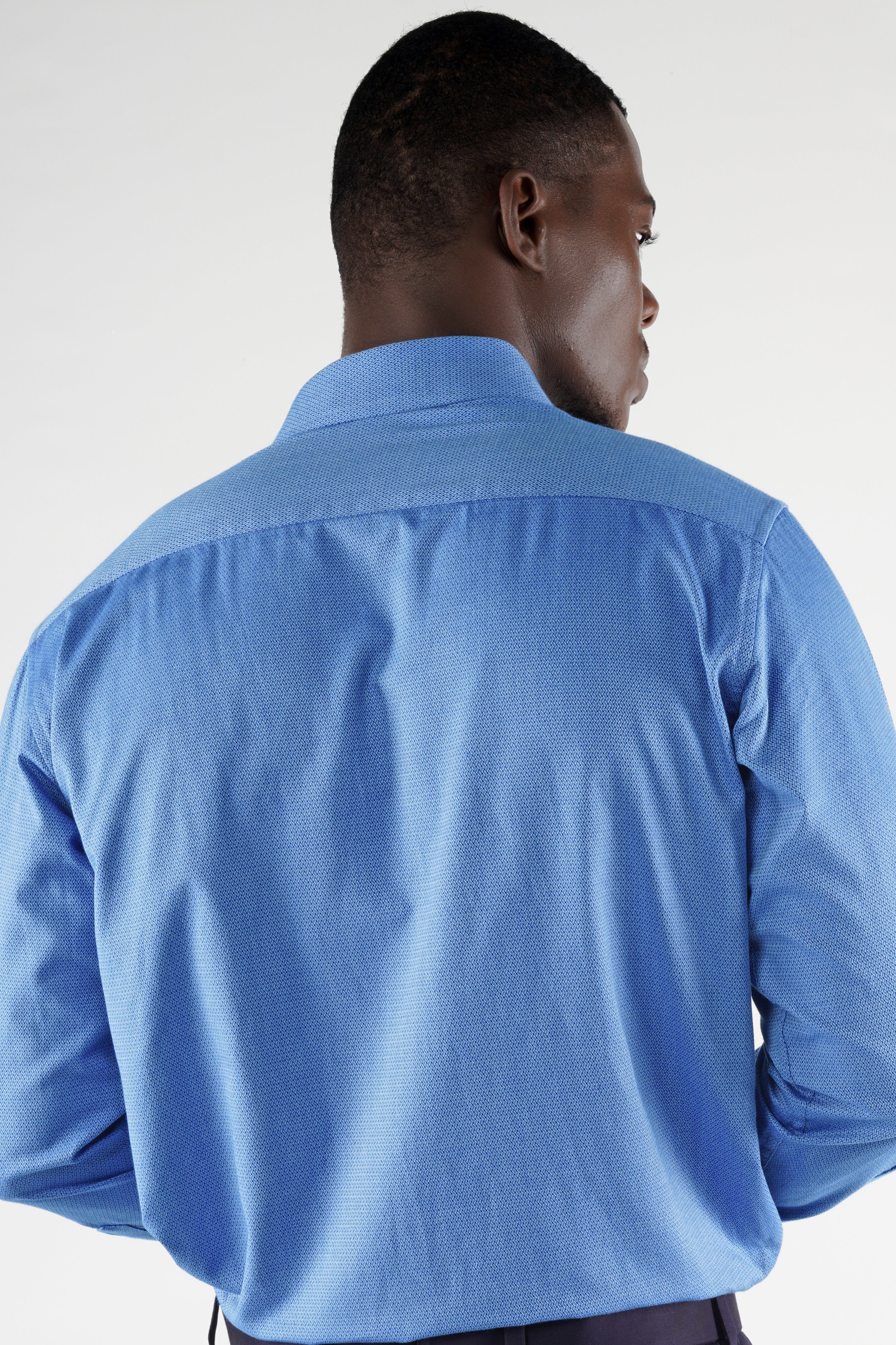 Cornflower Blue Dobby Textured Premium Giza Cotton Shirt