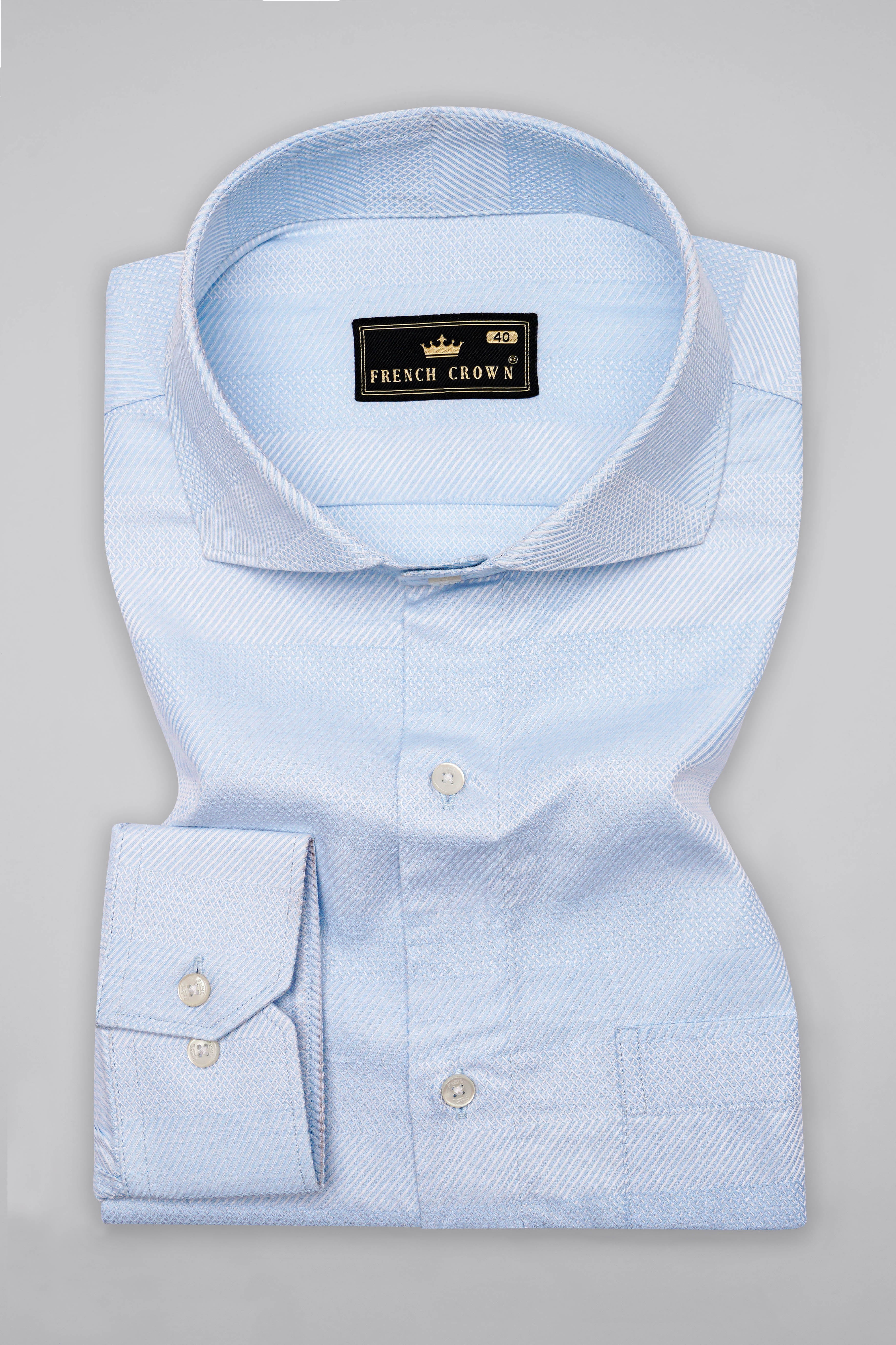 Botticelli Blue and White Jacquard Textured Premium Giza Cotton Shirt