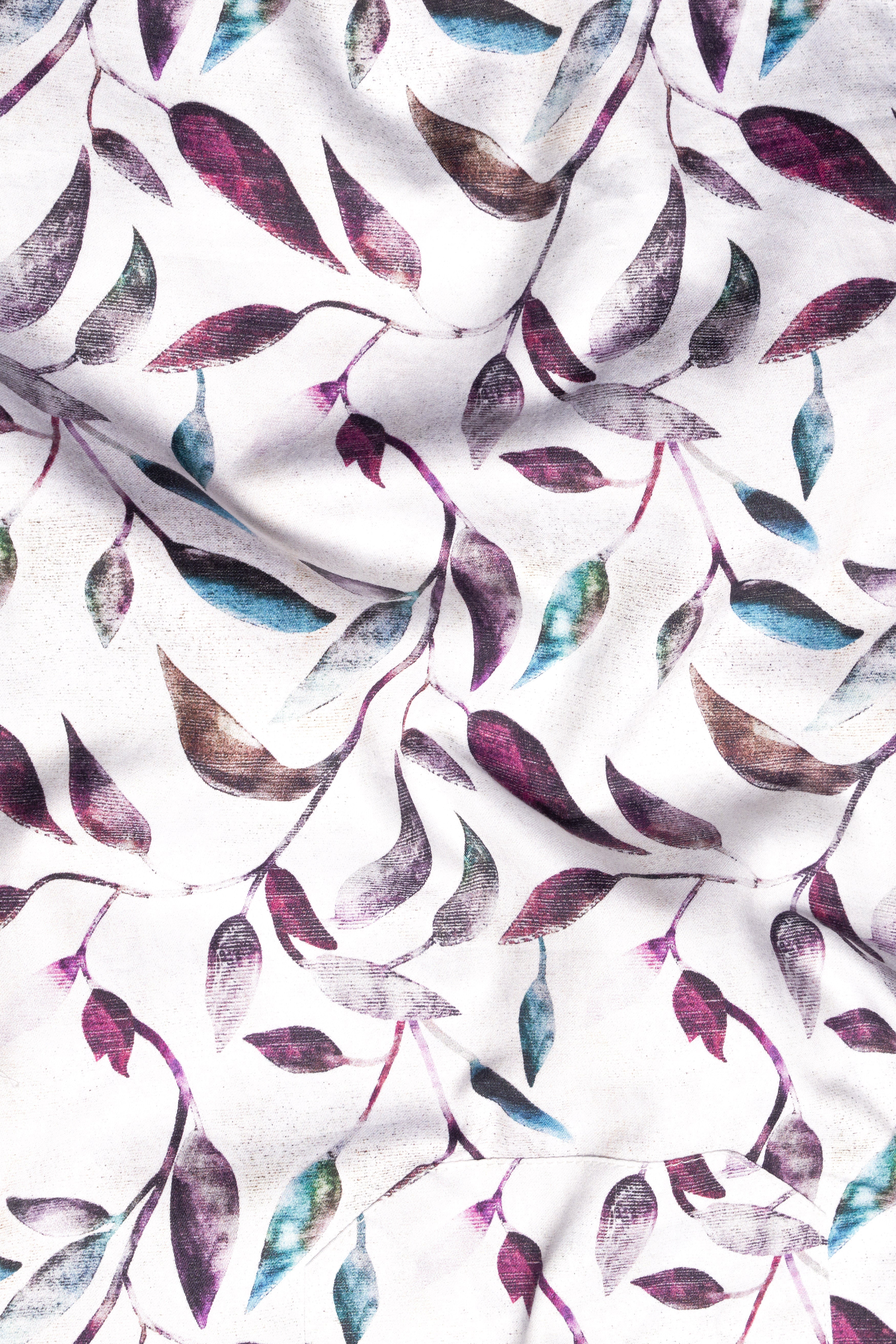 Bright White Multicolour Leaves Printed Super Soft Premium Cotton Shirt