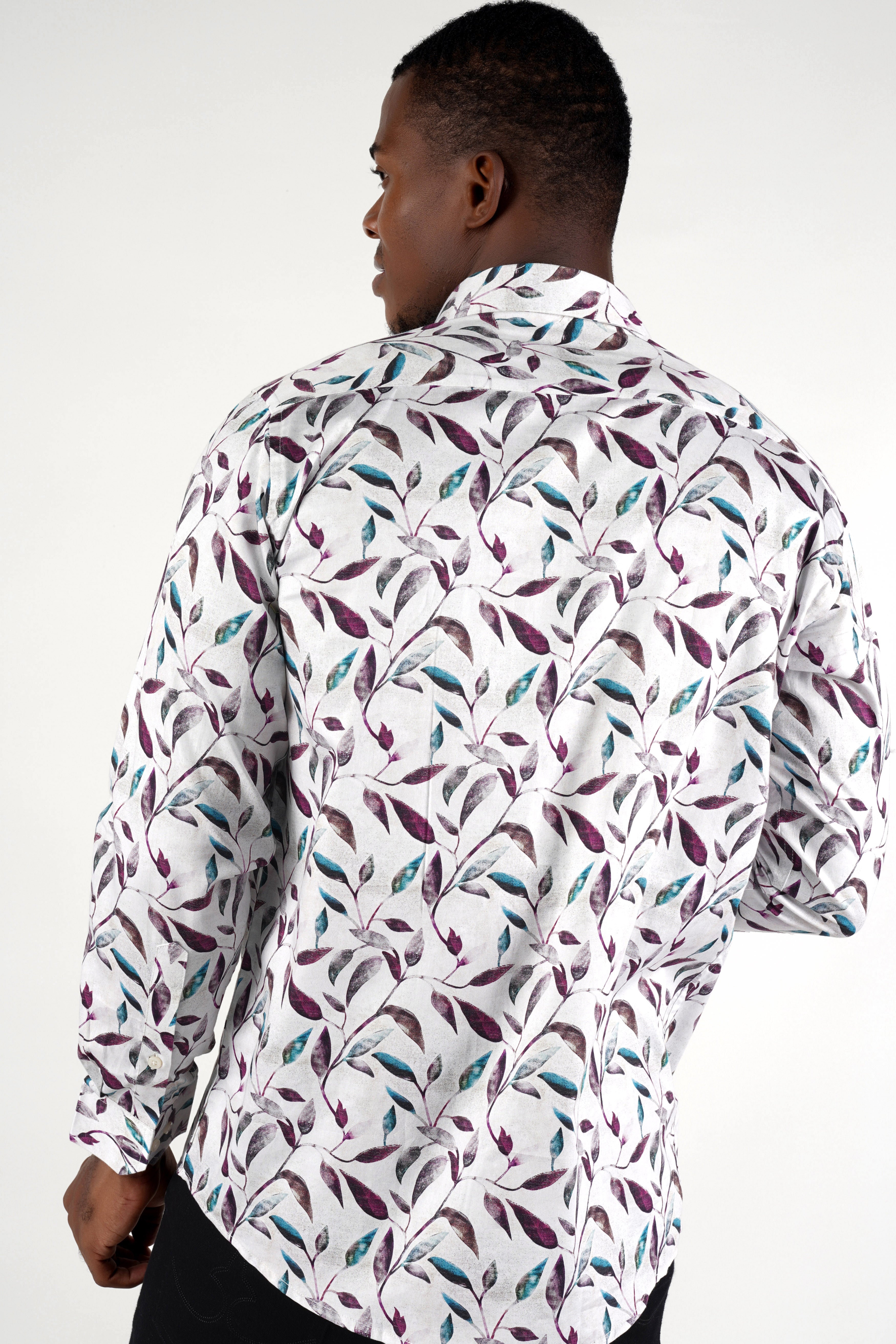 Bright White Multicolour Leaves Printed Super Soft Premium Cotton Shirt