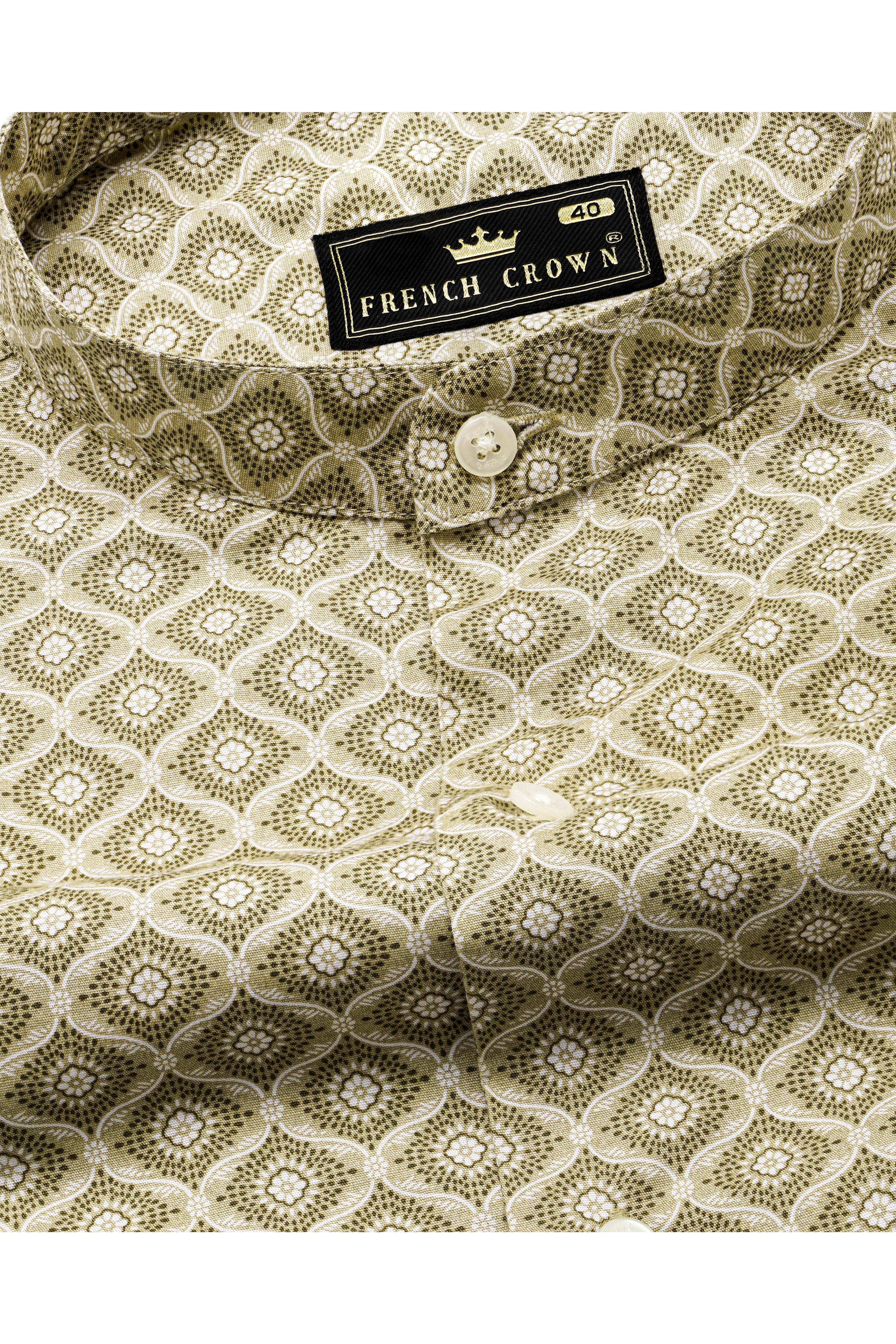 Creek Brown and White Printed Premium Cotton Shirt