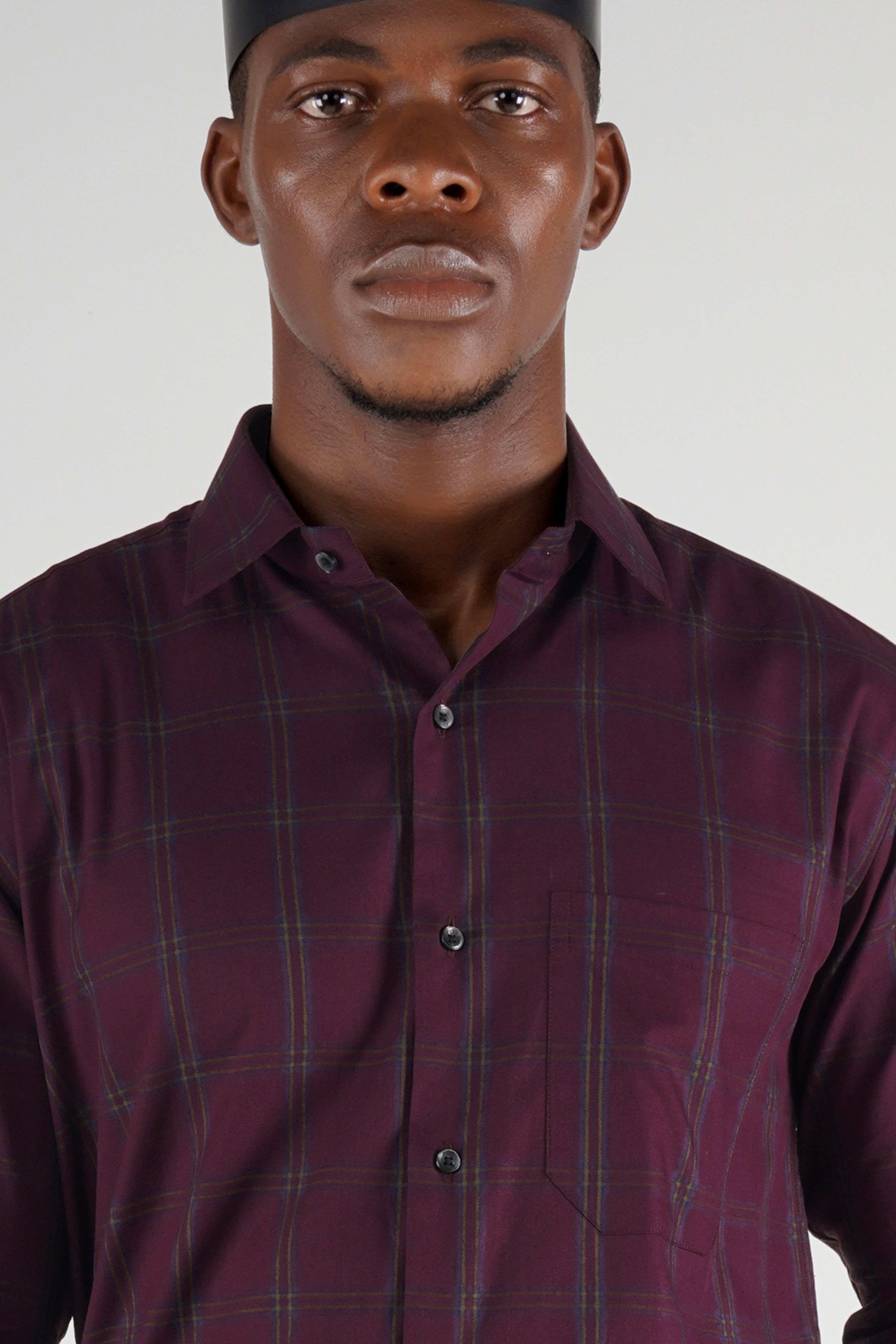 Maroon Twill Checkered Premium Cotton Shirt