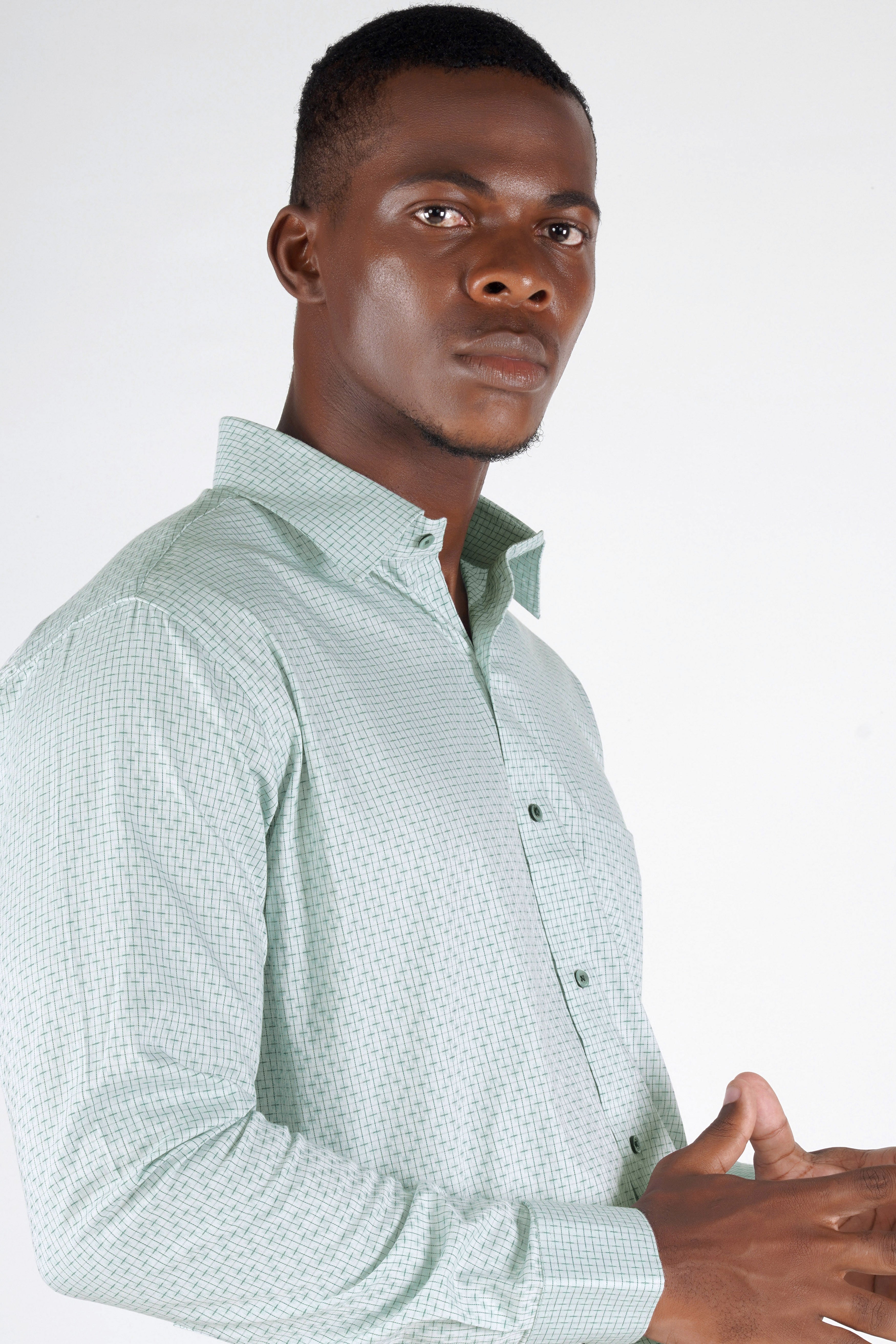 Nobel Light Green Dobby Textured Premium Giza Cotton Shirt