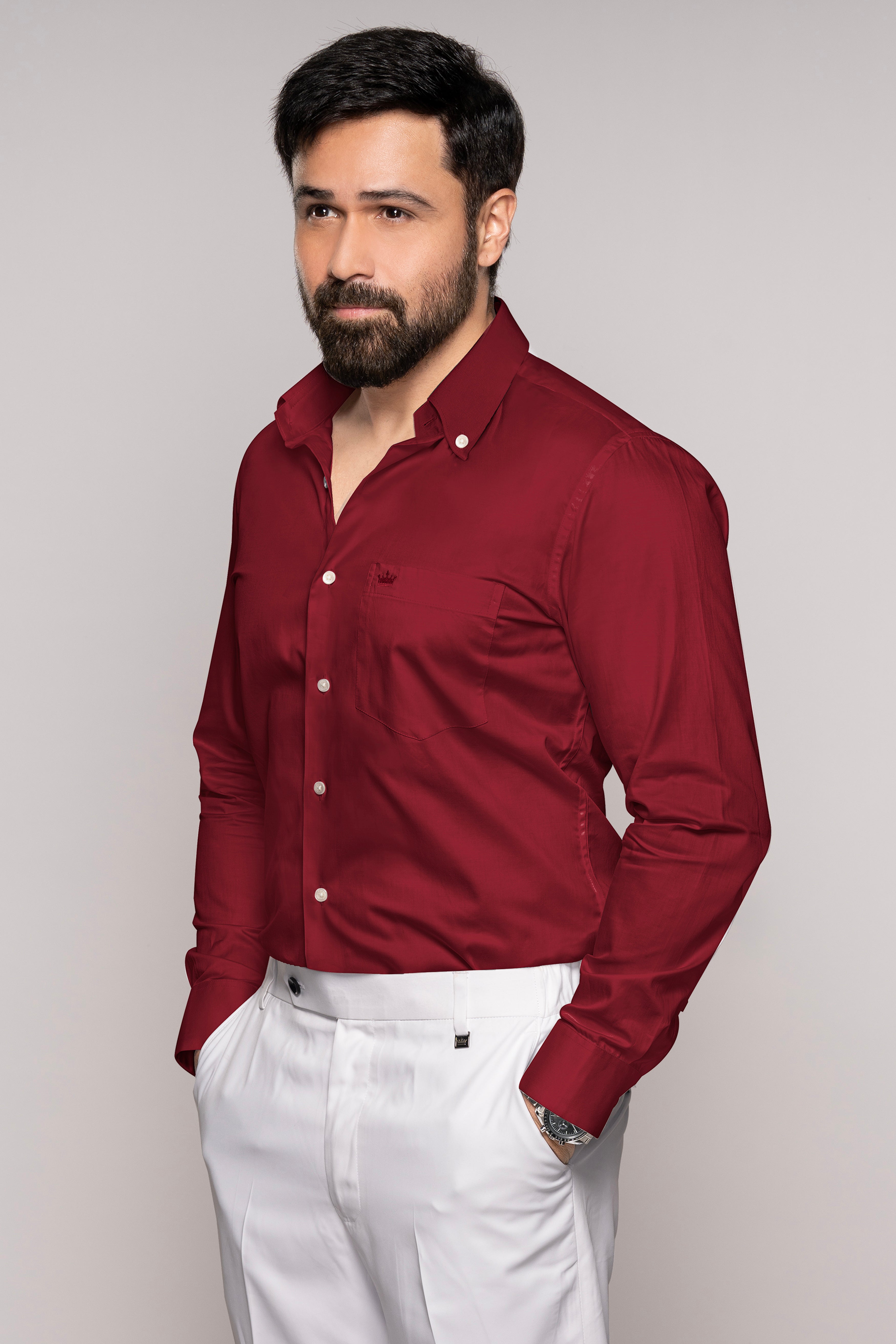 Espresso Red Chambray Button Down Shirt