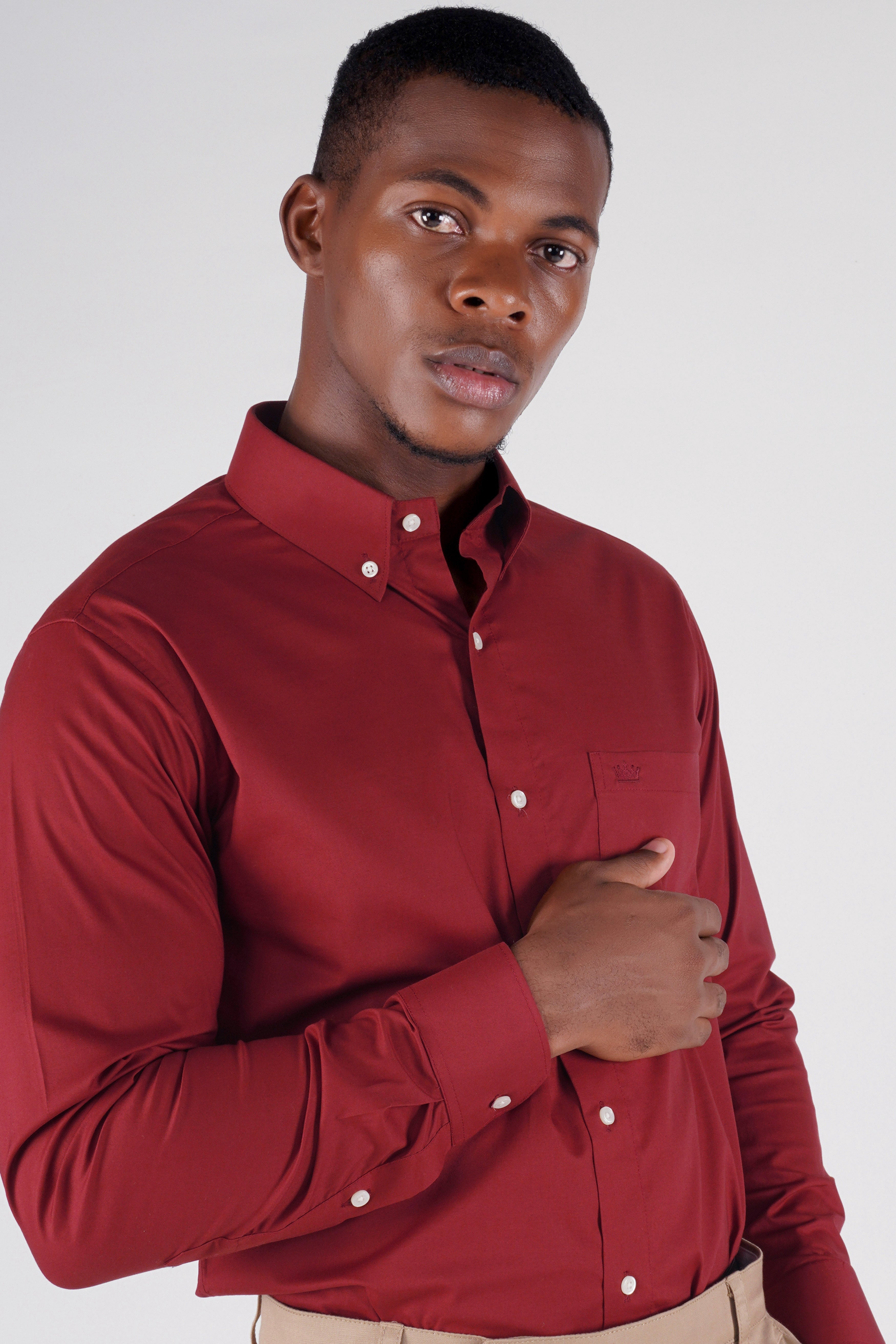 Espresso Red Chambray Button Down Shirt