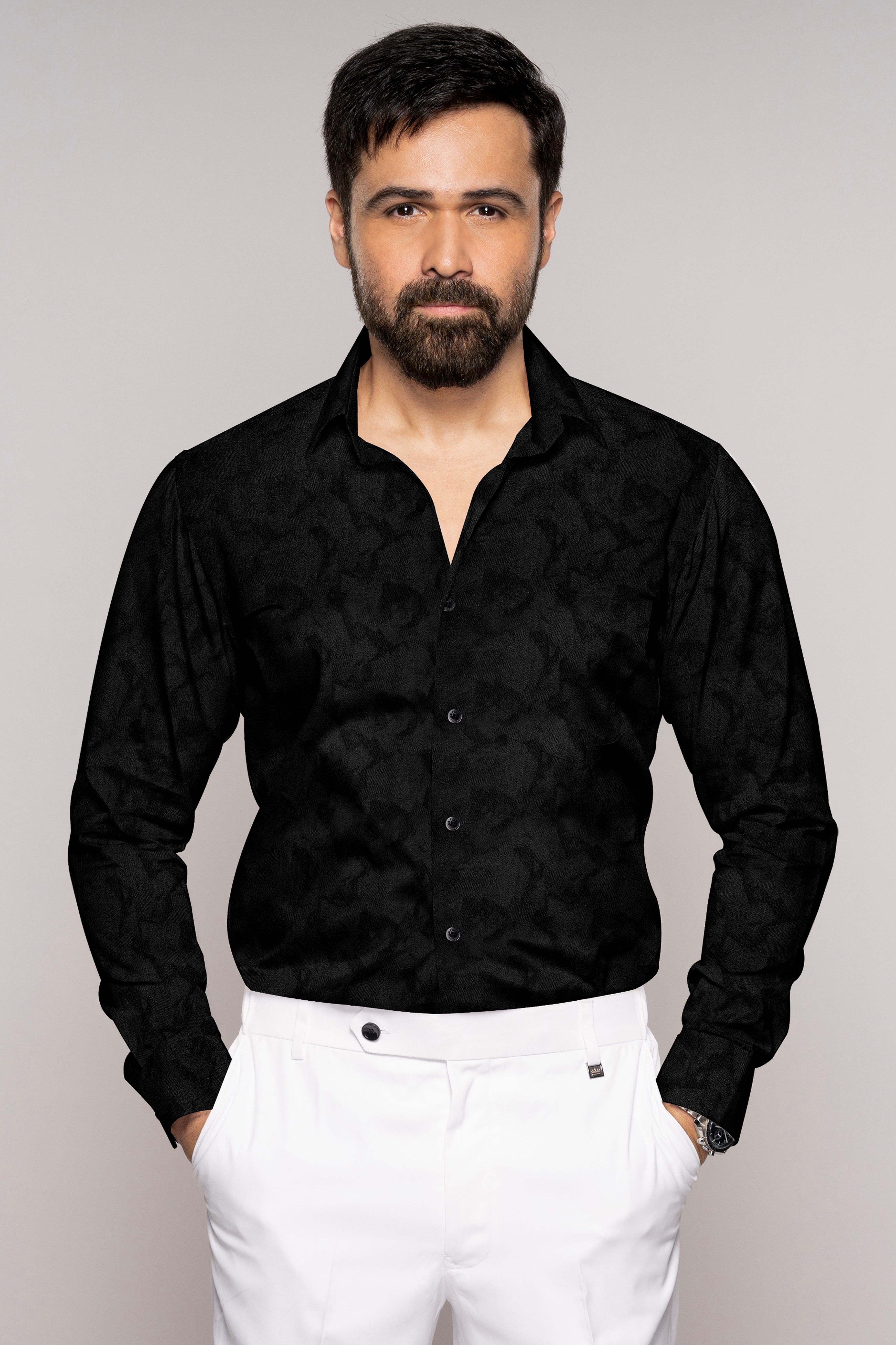 jade black jacquard Textured Premium Cotton Shirt