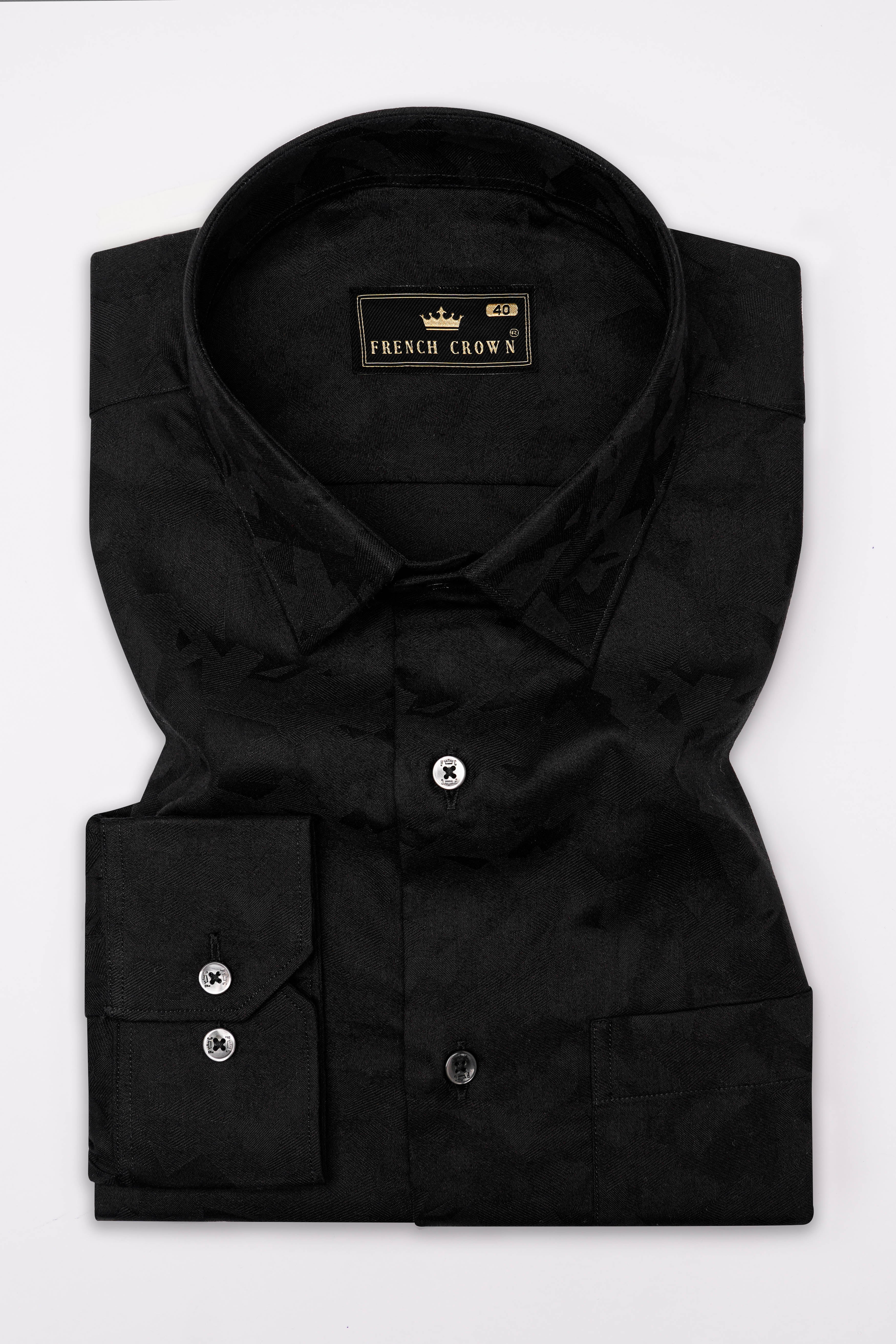 jade black jacquard Textured Premium Cotton Shirt